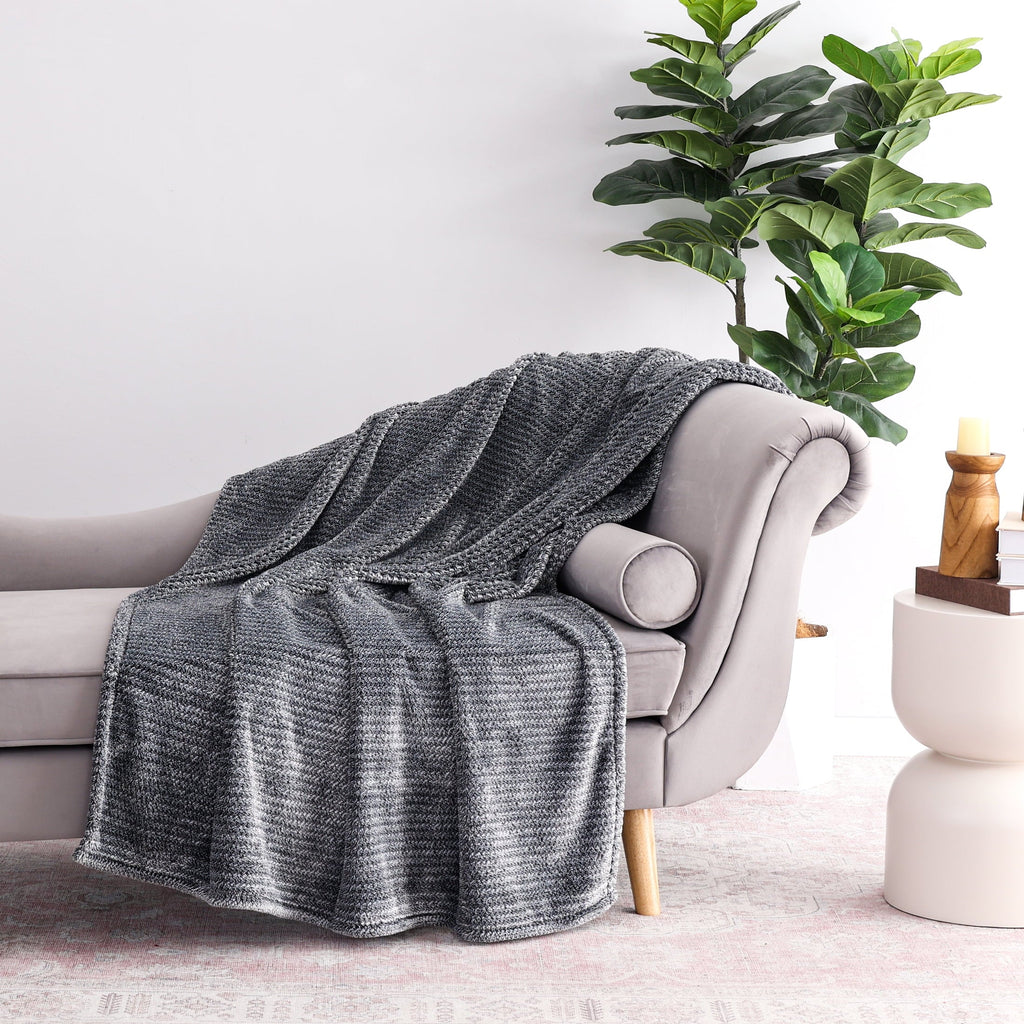 Plush Textured Heathered Soft Oversized Throw Blanket, Gray