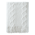 Fluffy Chenille Knitted Fringe Throw Blanket, Lightweight Soft Cozy Bed Sofa Chair Blanket, White, 50" x 60"