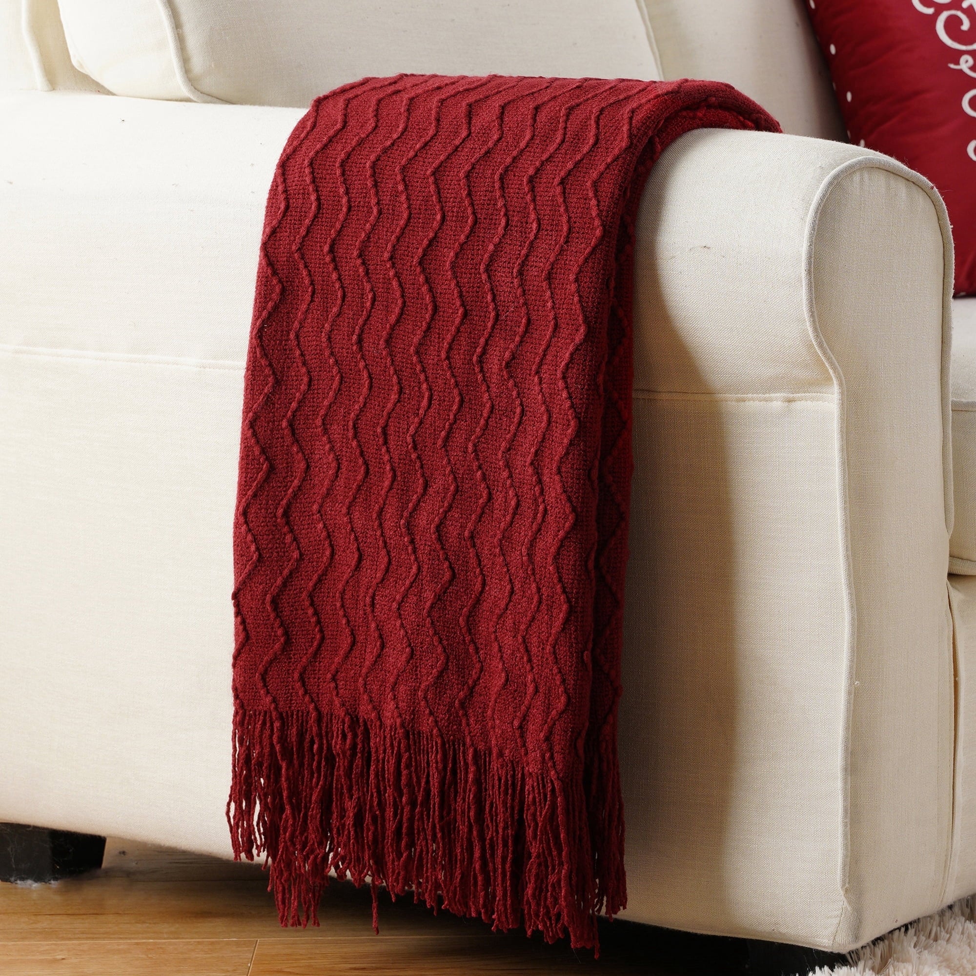 Dark Red Blanket for Couch,Burgundy Knit Throw Blanket for Bedroom,Christmas Throw,50"x60"