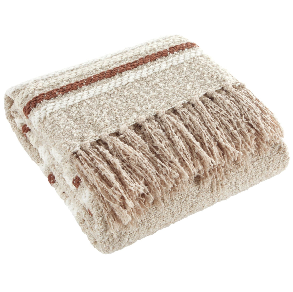 60" x 50" Cozy Striped Porcini Chenille Throw