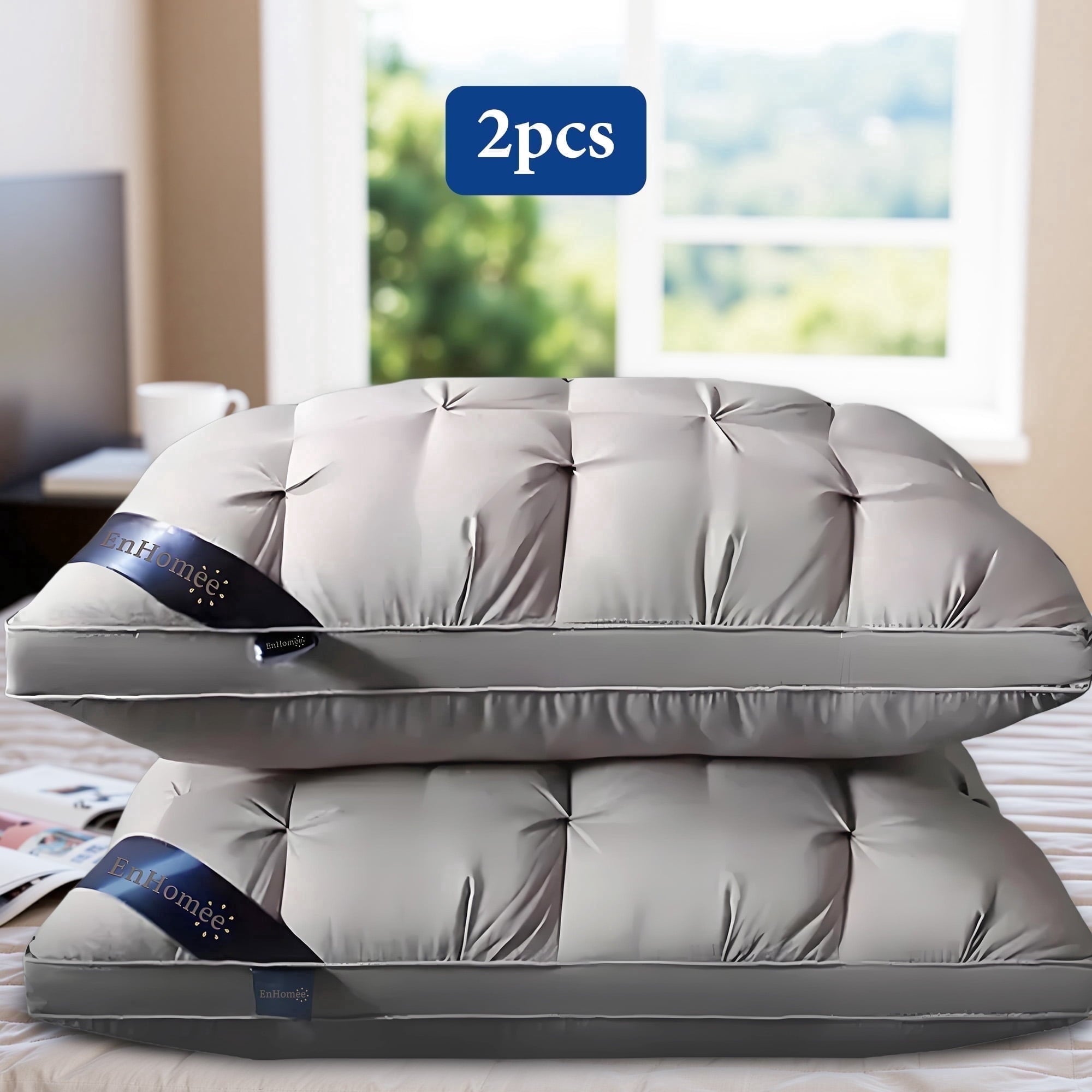 2-Pack Luxurious Hotel-Quality ,Resistant to Flattening, All-Season,Gray