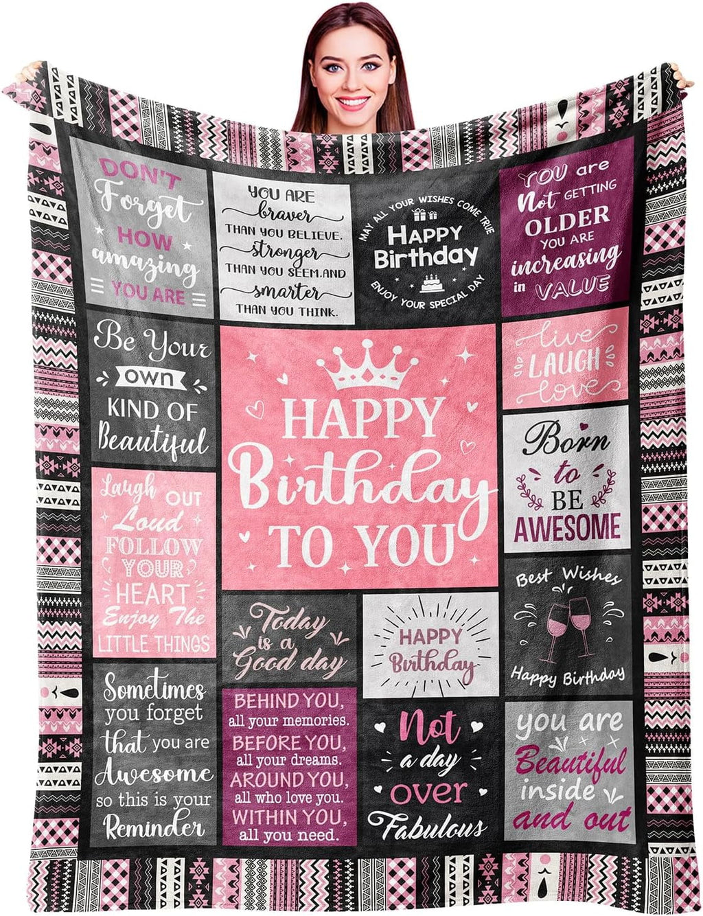Birthday Gifts for Women Girls Throw Blanket, Happy Birthday Decorations for Women, Gifts for Women Birthday Unique, ...