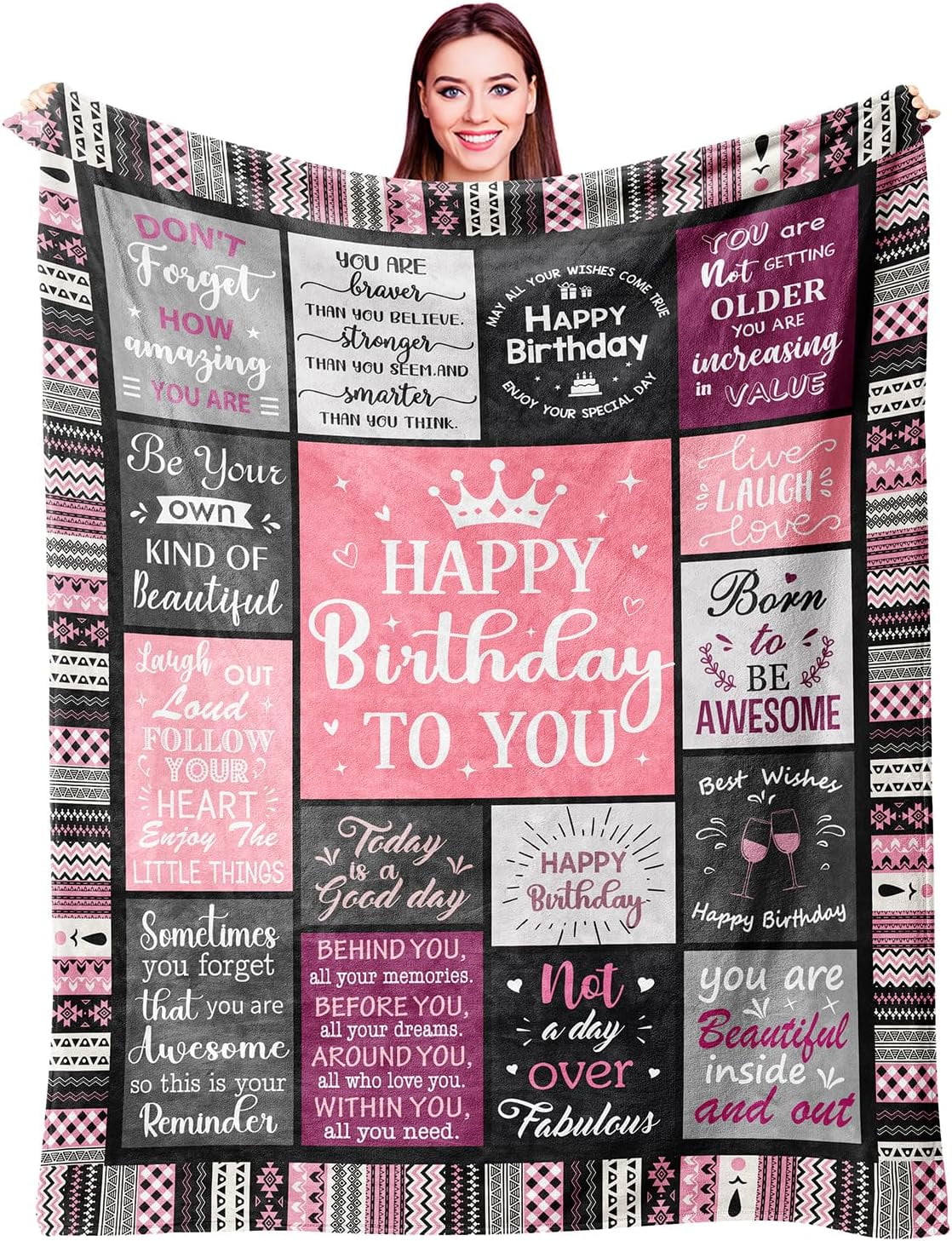 Birthday Gifts for Women Girls Throw Blanket, Happy Birthday Decorations for Women, Gifts for Women Birthday Unique, ...