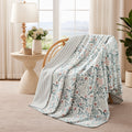 Throw Blanket, Reversible Plush Fleece Blanket for Couch, Green Seaberry Print, 50" x 72"