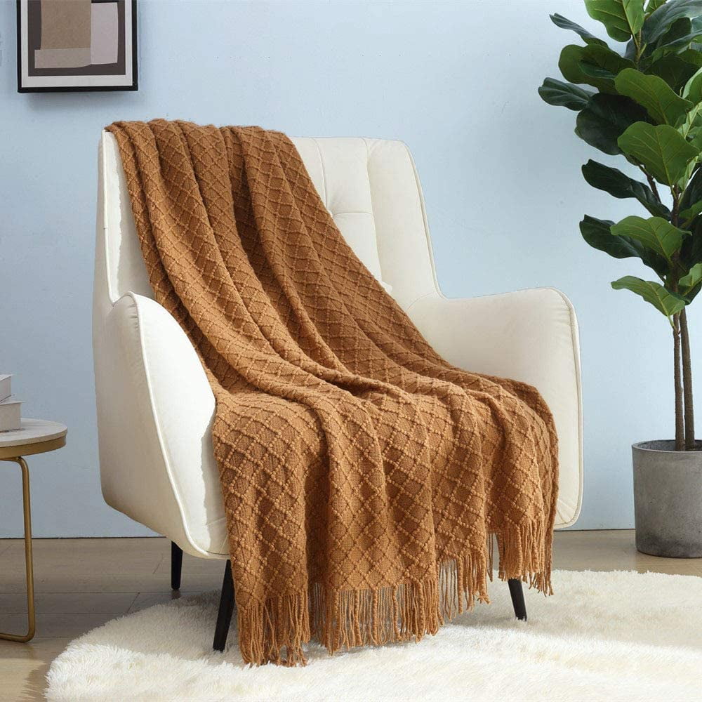 Home Decor Rustic Couch Sofa Chair Bed Throw Blanket, Soft Warm Light Weight in Spring Summer (50''X60'' Brown)