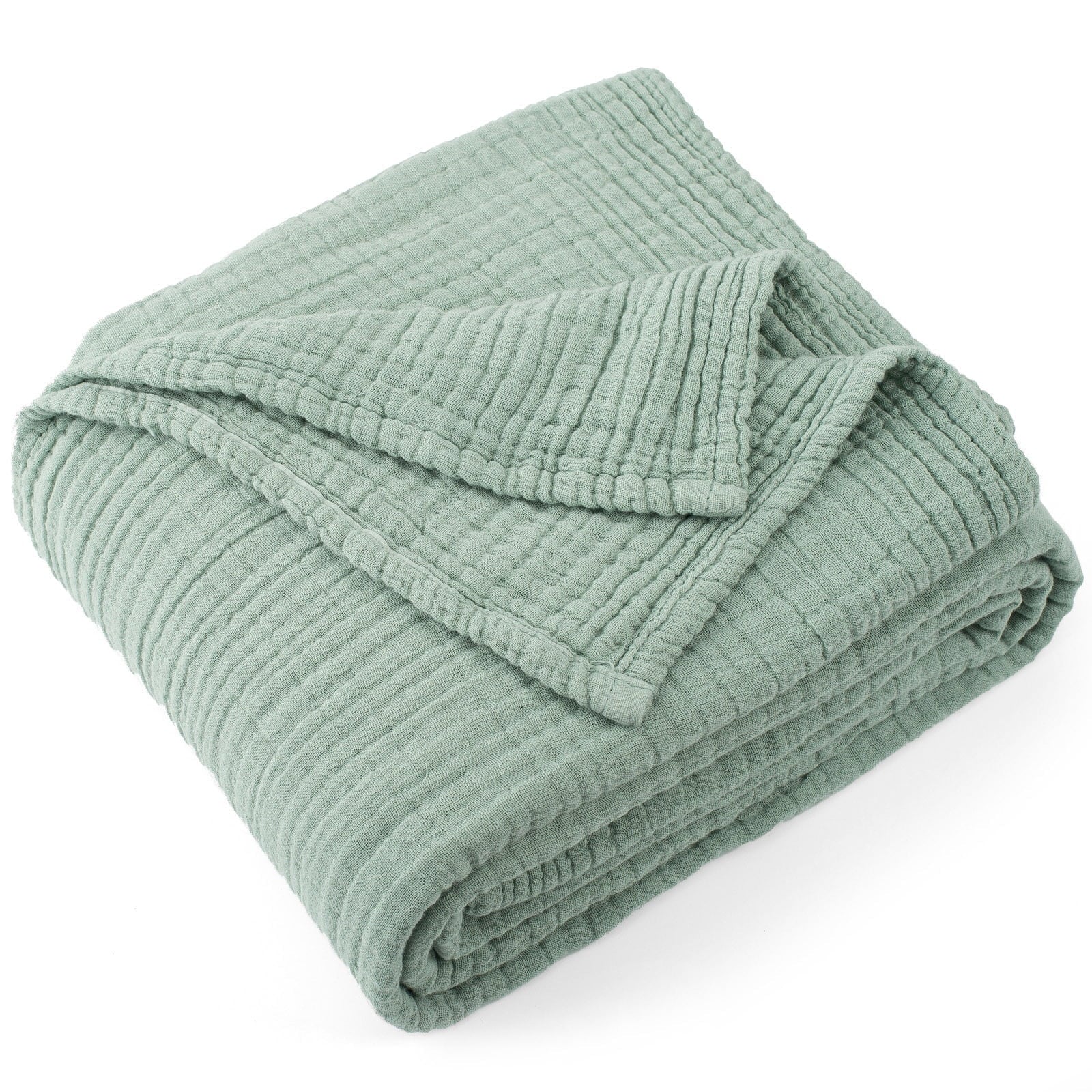 100% Cotton Muslin Throw Blanket Gauze Blankets for Adults Soft Throws for Bed and Couch, 50" x 70" Sage Green