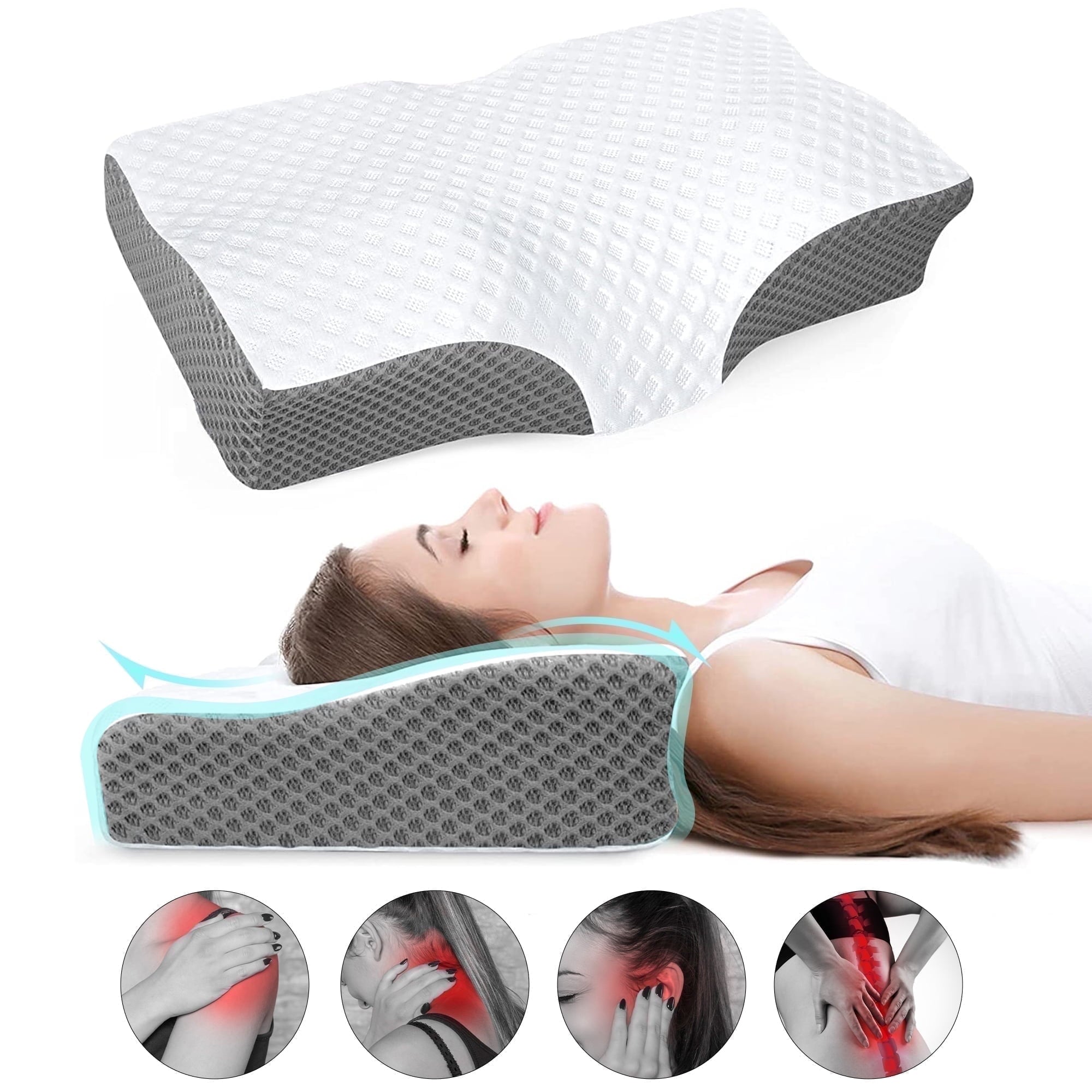 Cervical Neck Pillow for Neck Pain Relief, Ergonomic Memory Foam Pillow Bed Pillows for Body Side Back Stomach Sleepi...