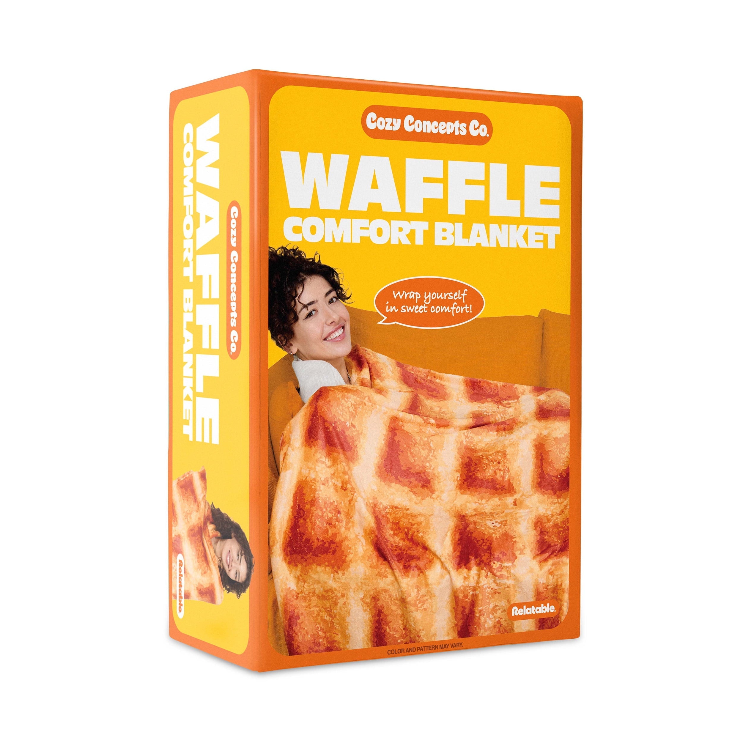 Waffle Blanket, 65" Soft Fleece Throw with Butter Square