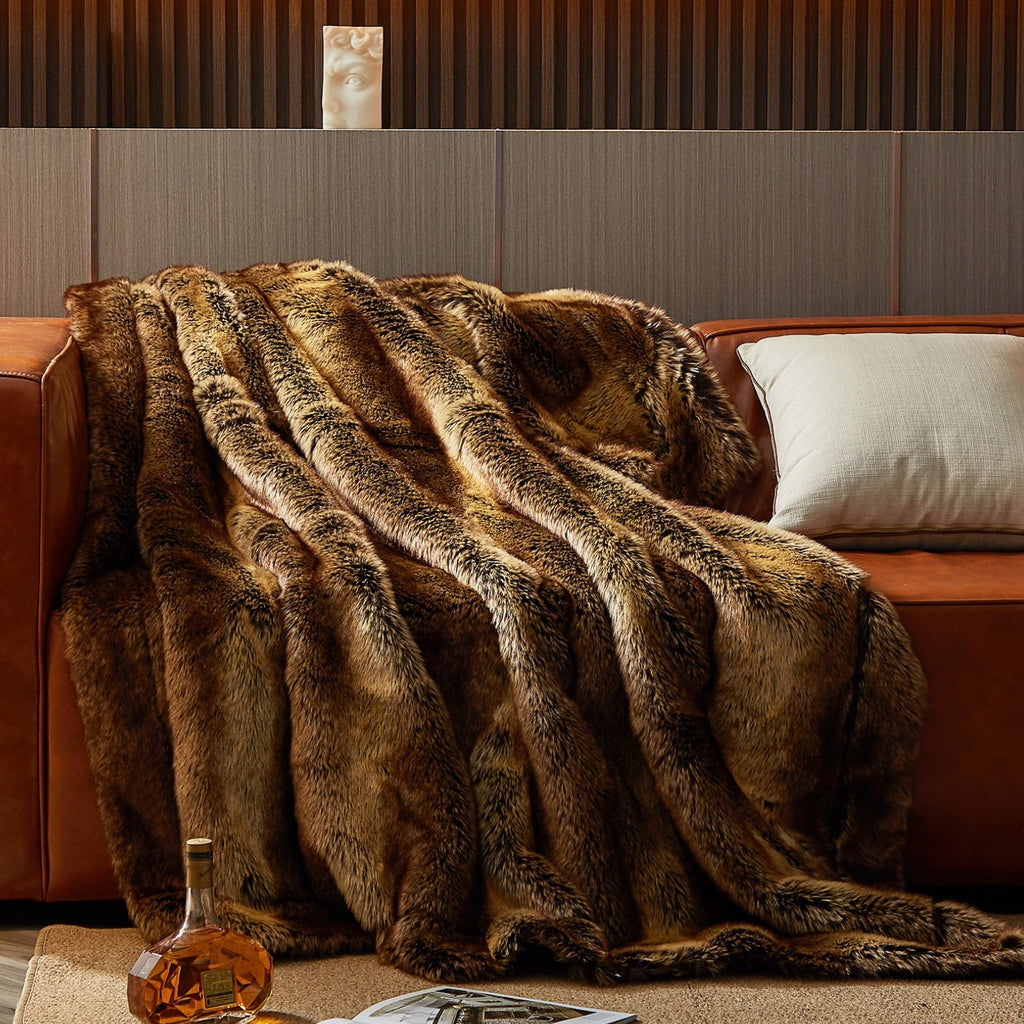 Luxury Faux Fur Throw Blanket for Bed Super Thick Warm Long Fluff Fuzzy Blankets for Bedroom Living Room, 60" x 80", ...