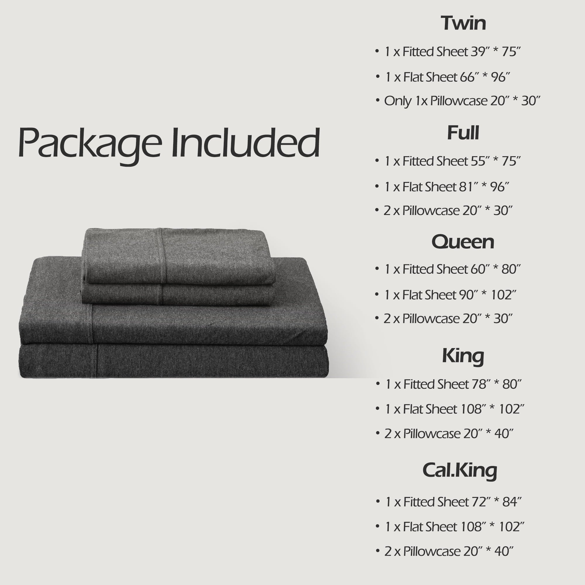 100% Cotton Jersey Knit 4pc Bed Sheet Set Extra Deep Pocket up to 20" Charcoal Gray Queen