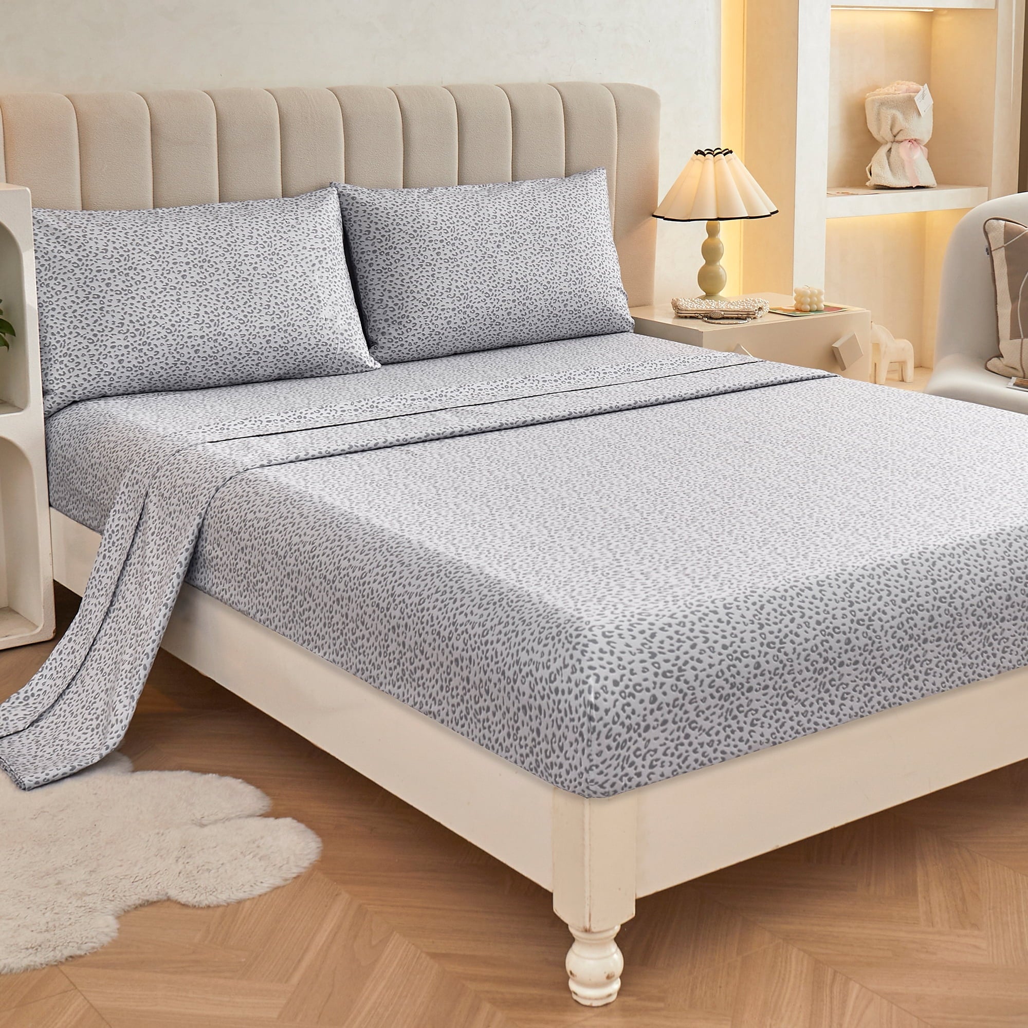 Floral King Sheets, Soft Breathable Microfiber Printed Bed Sheet Set, Deep Pocket Non-Slip Fitted Sheet Included