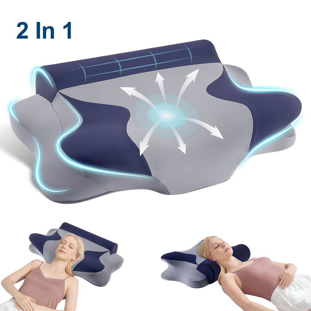 Cooling Bed Pillow for Neck & Shoulder Pain Relief, Cervical Support Comfort Pillow for Side Back Stomach Sleeper, Er...