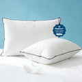 Hypoallergenic 3‑Chamber Goose Feather Down Core Bed Pillows, Standard Size Set of 2, With Microfiber Surround, Soft-...