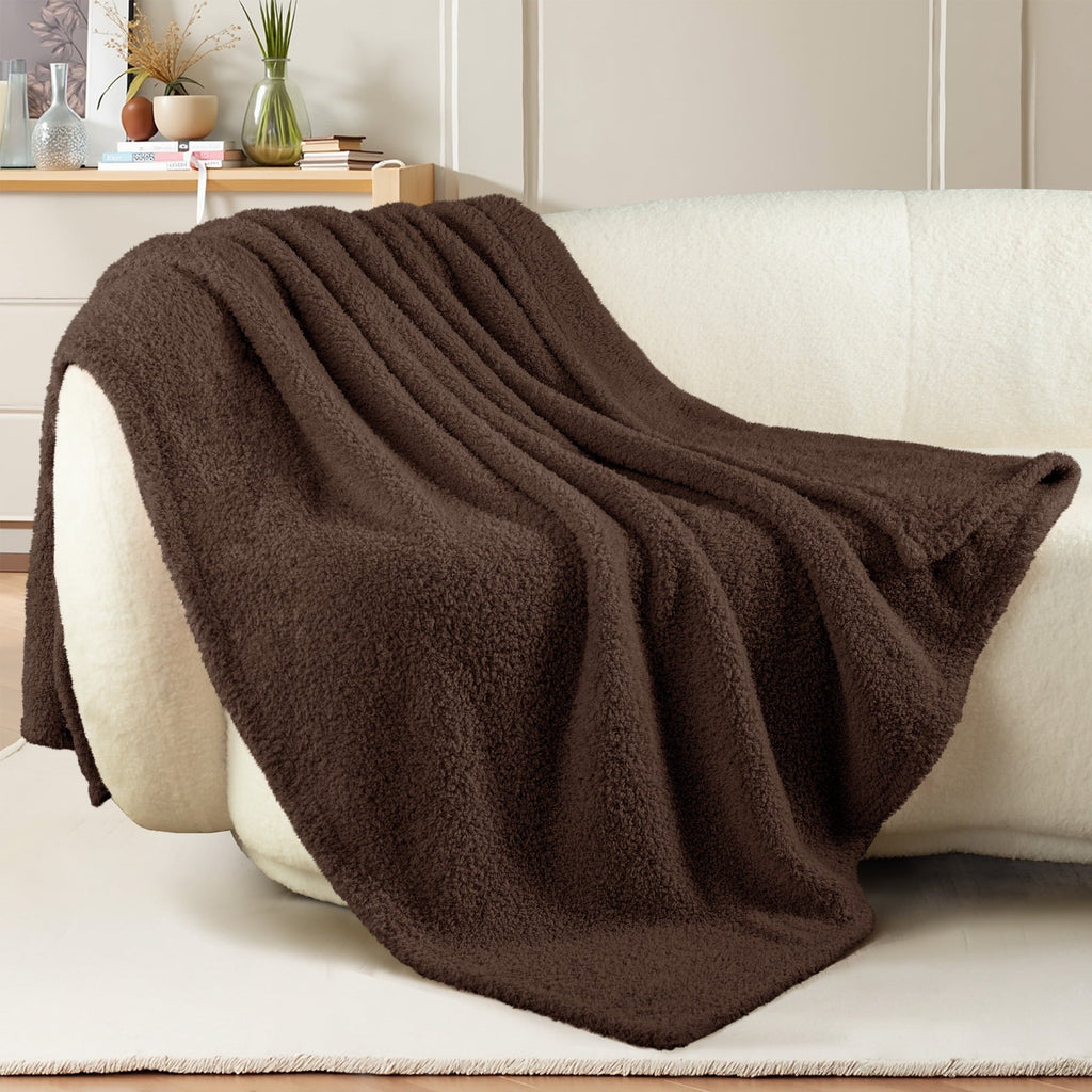 Fuzzy Fleece Throw Blanket for Couch Sofa, Lightweight Fluffy Solid Velvet Blanket, 50x60 Inches, Coffee