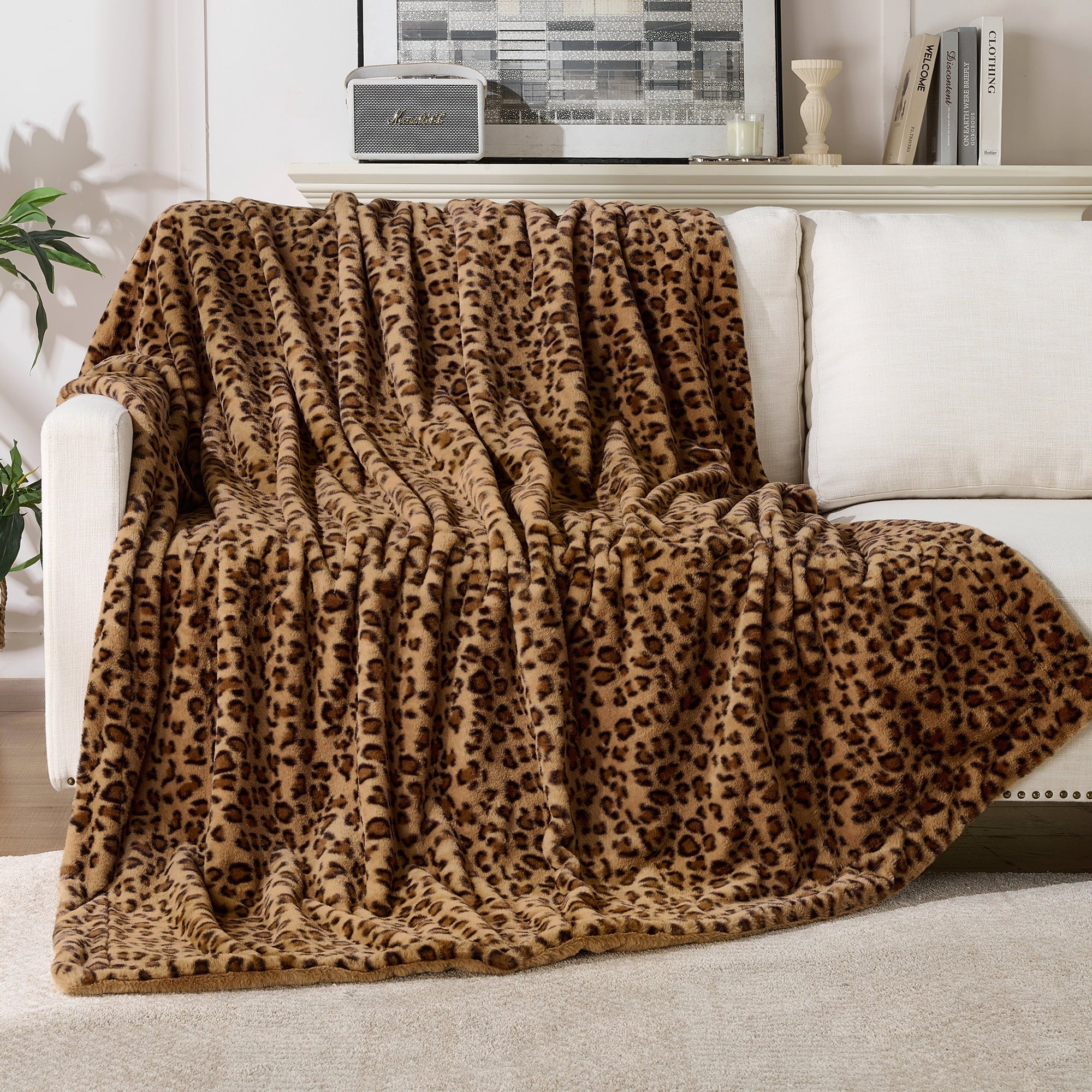Leopard Print Throw Blanket Soft Cozy Fluffy Plush Cheetah Print Blanket for Home Decor,50"x60",Brown