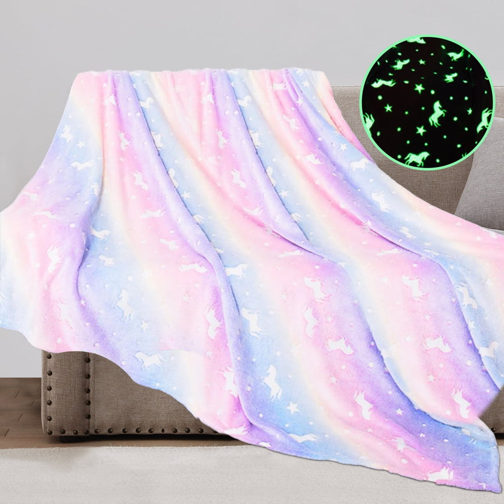 Glow in The Dark Pony Blanket for Kids, 50"x60" Soft Cozy Luminous Flannel Blanket, Christmas Birthday Gift for Girls...