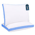 Gusseted Queen 18x26 Bed Pillows for Sleeping Set of 2 Polycotton White Blue Stripe Comfortable