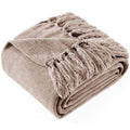 Chenille Throw Blanket with Fringe Tassel for Couch Sofa Chair Bed, Taupe 50" X 60"