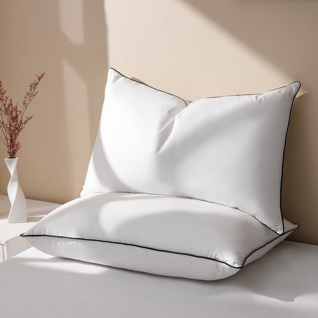 Feather Down Pillows Set of 2, Medium Firm Hotel Bed Pillow 2 Pack, Queen Size, 20 x 30 in.