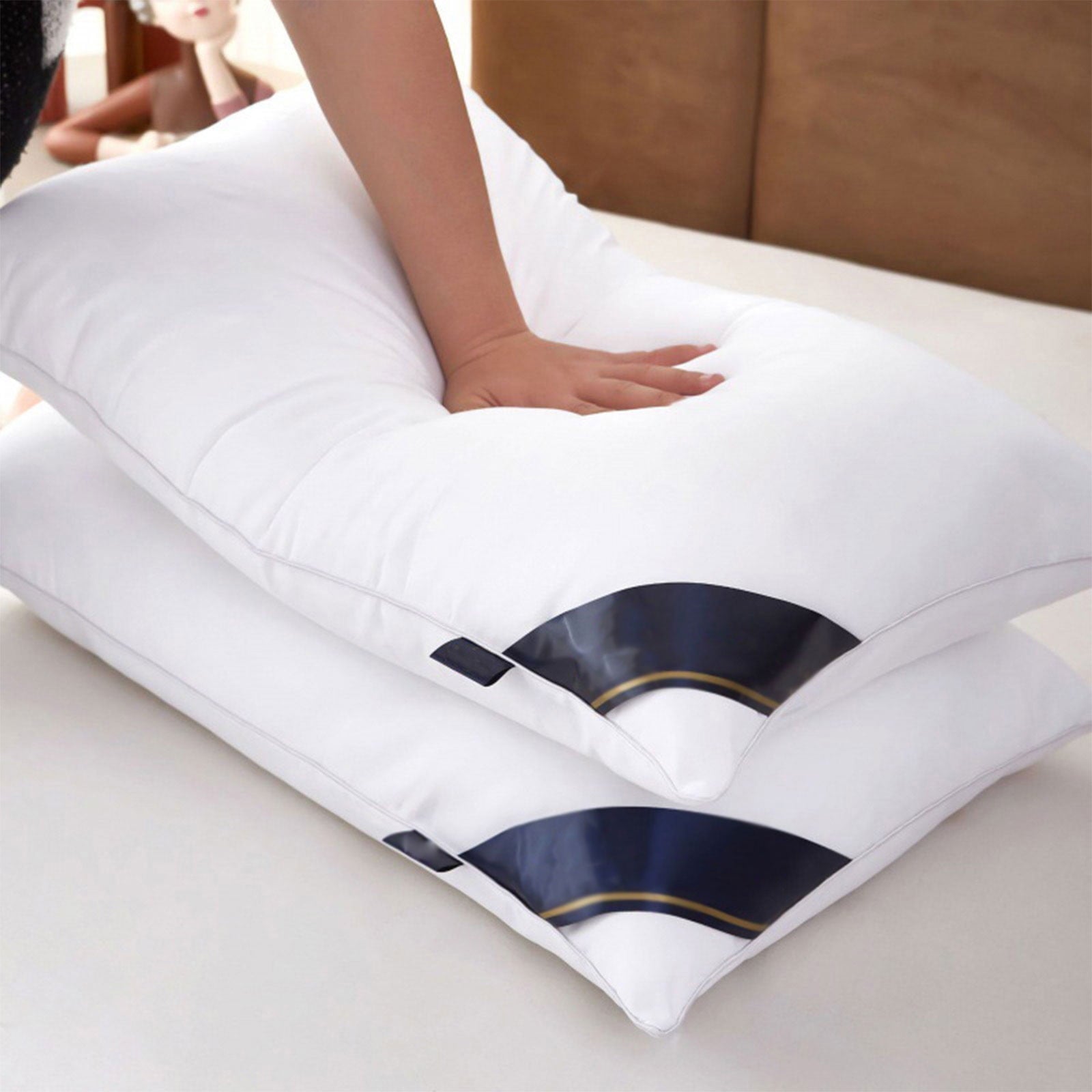 2Pcs Soft Feather Velvet Down Pillow Standard Size, Hotel-grade Feather Pillow for Sleeping, Skin-friendly Cotton Fab...