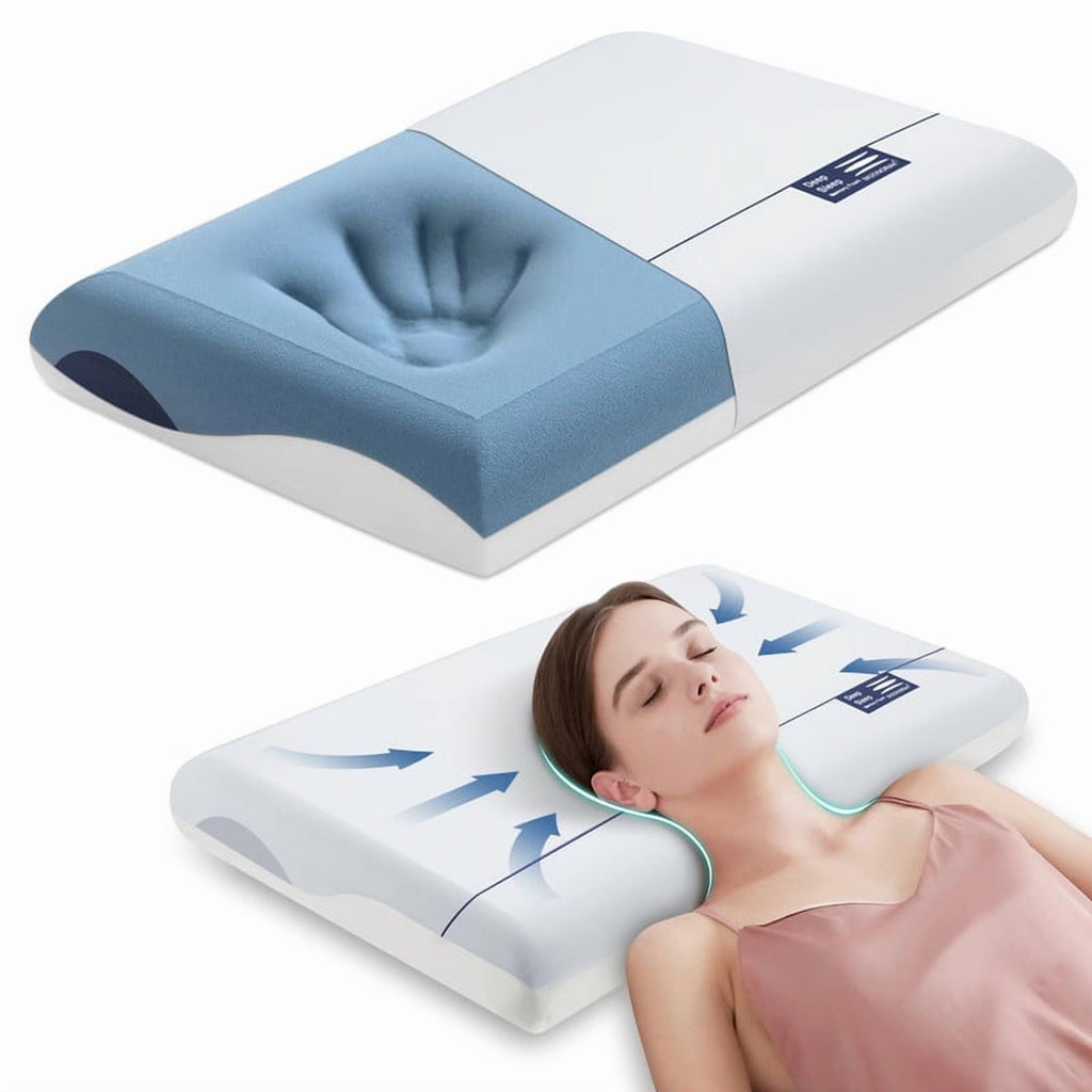 Cooling Memory Foam Bed Pillow for Neck Pain Relief, Two-Sided Cooling Pillow for Back, Stomach and Side Sleepers, Tw...