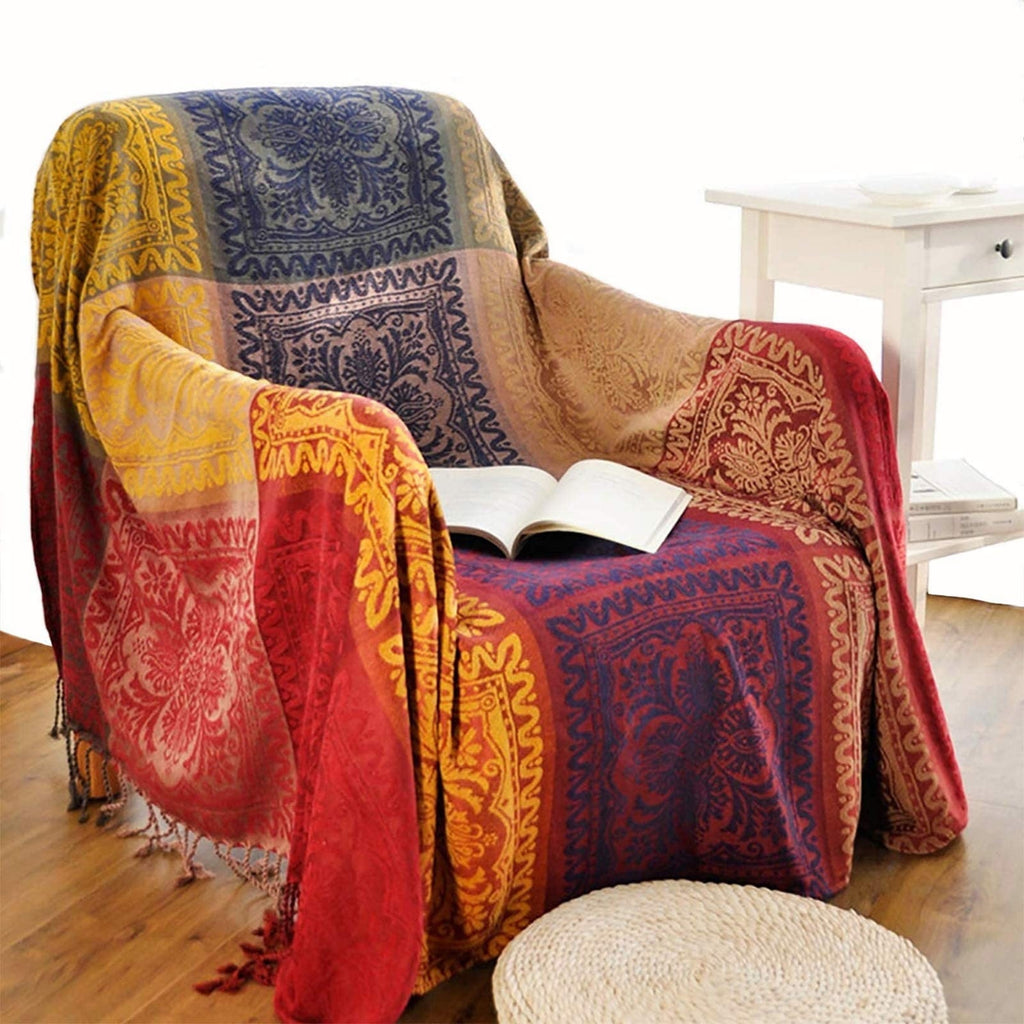 75x60 Inch Machine Wash Boho Tribal Throws Blankets Colorful Bohemian Hippie Chenille Throw Covers Couch Furniture So...