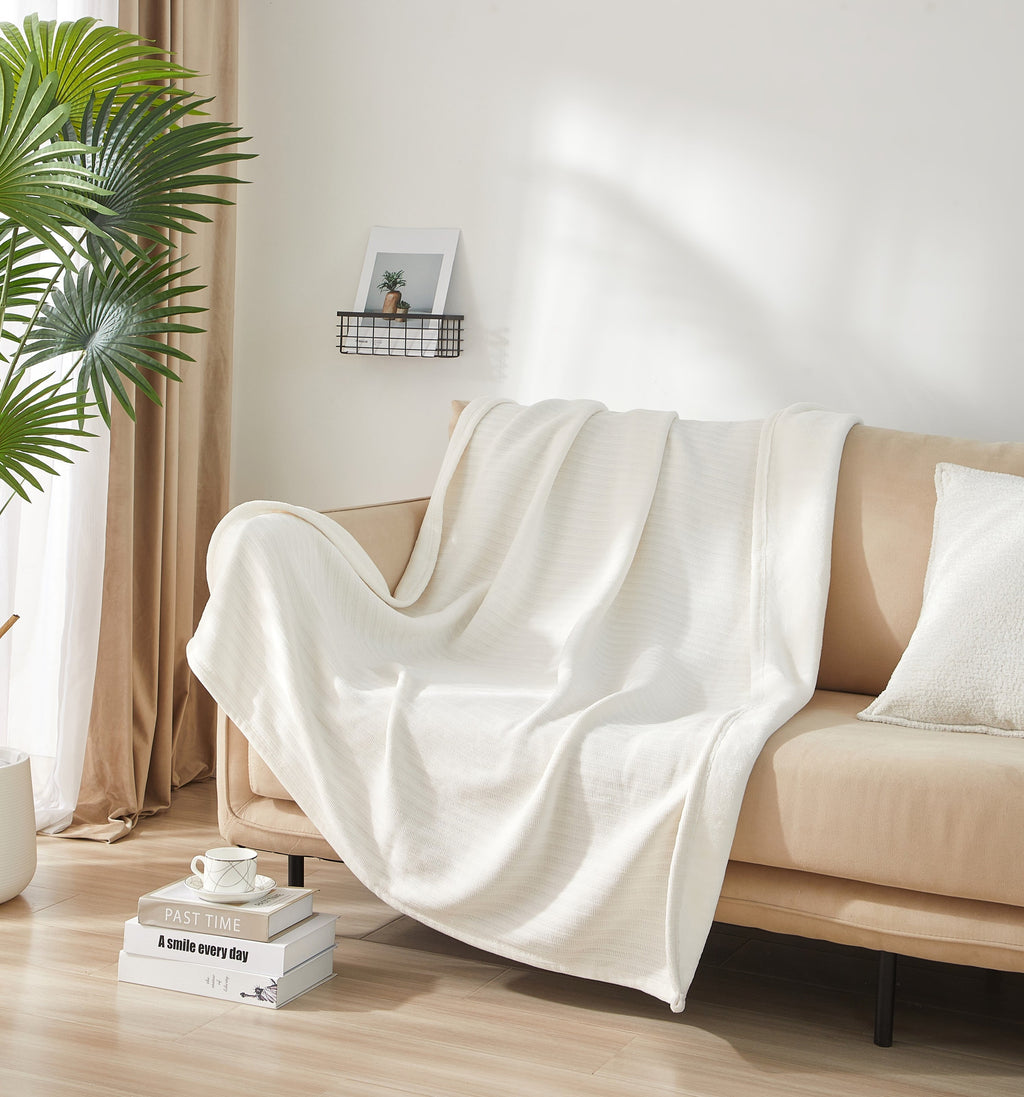 Cozy Chenille Reverse to Plush Soft Couch Throw, Vanilla Dream, Standard Size