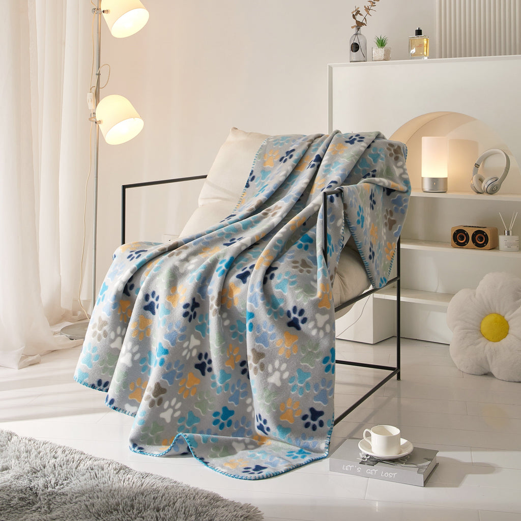 Cozy Fleece Throw Blanket, Gray Paw 50" x 60", All Ages