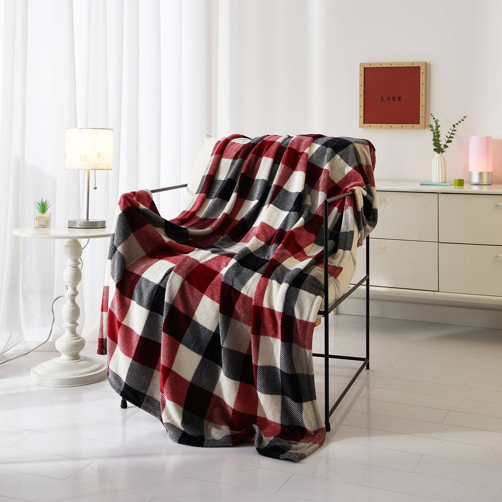 Cozy Plush Throw Blanket, Red Plaid 50" x 60" All Ages