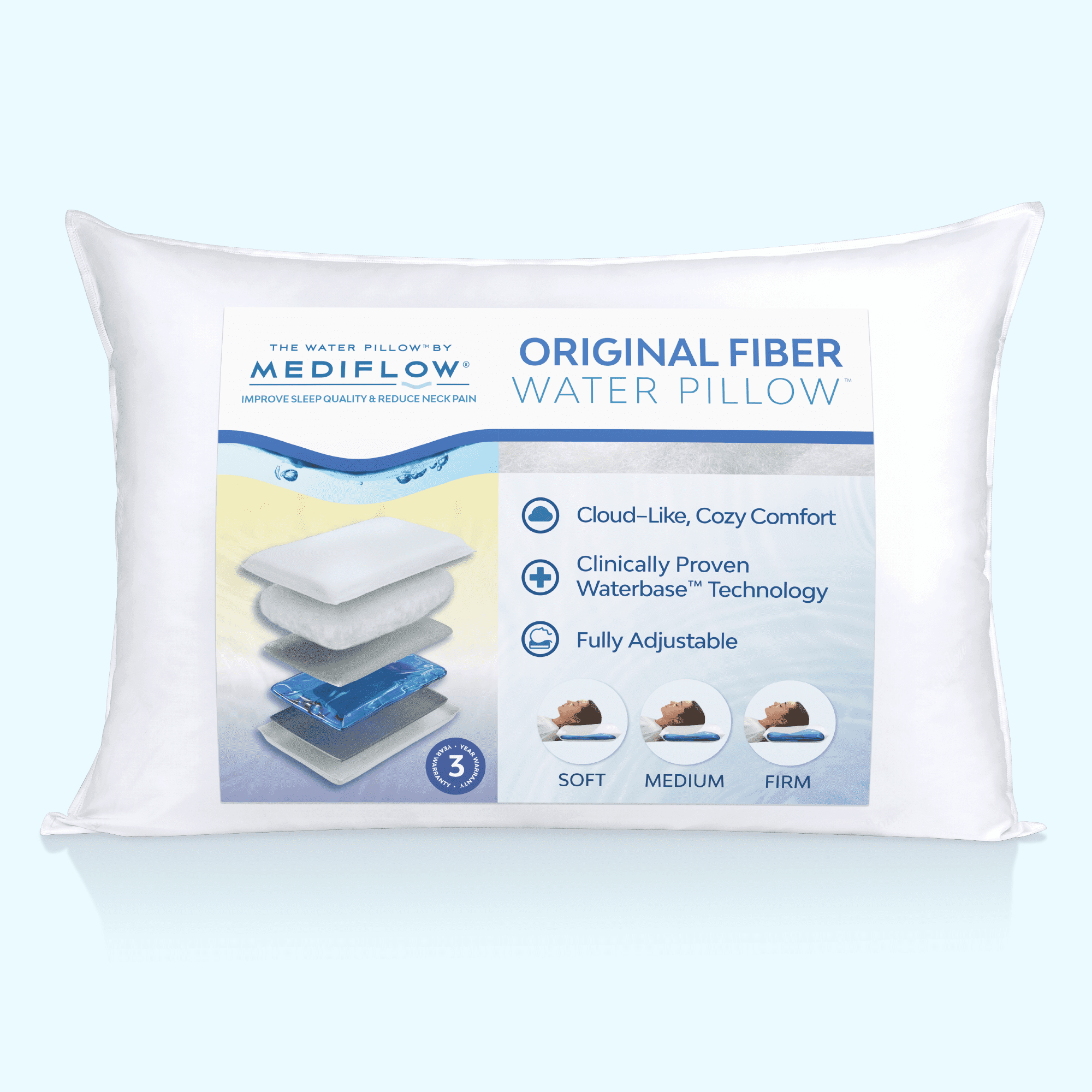 Fiber Water Pillow: Adjustable Pillow for Neck Pain Relief, Pillow for Side, Back, and Stomach Sleepers, The Original...