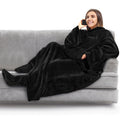 Fleece Blanket with Sleeves, Foot Pockets for Women Men Adults, Plush Wearable Blanket Throw Wrap, Warm Snuggle Blank...