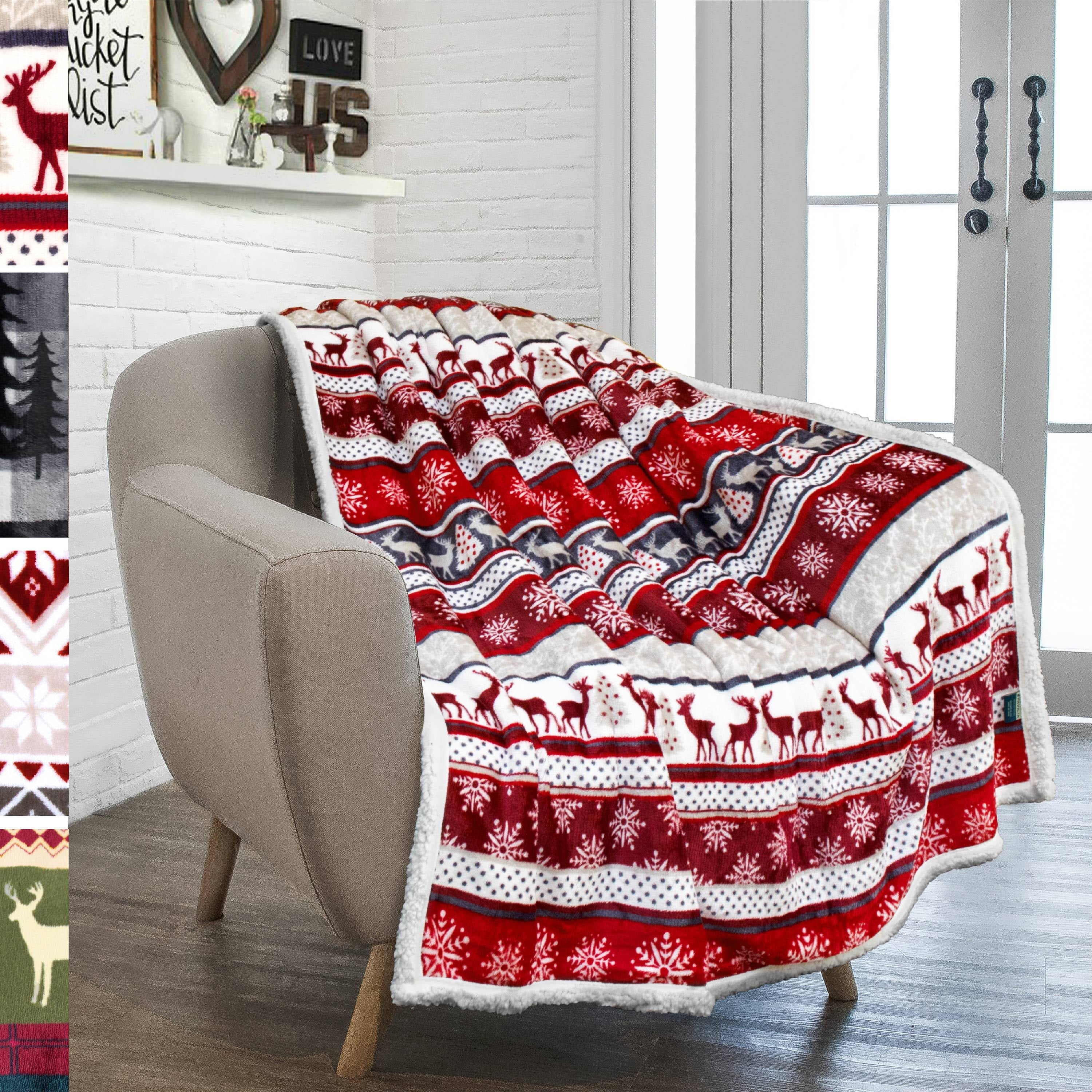 Premium Plush Sherpa Throw Christmas Blanket | Soft, Warm, Cozy, Reversible Microfiber Winter Cabin Throw | Plaid Hol...