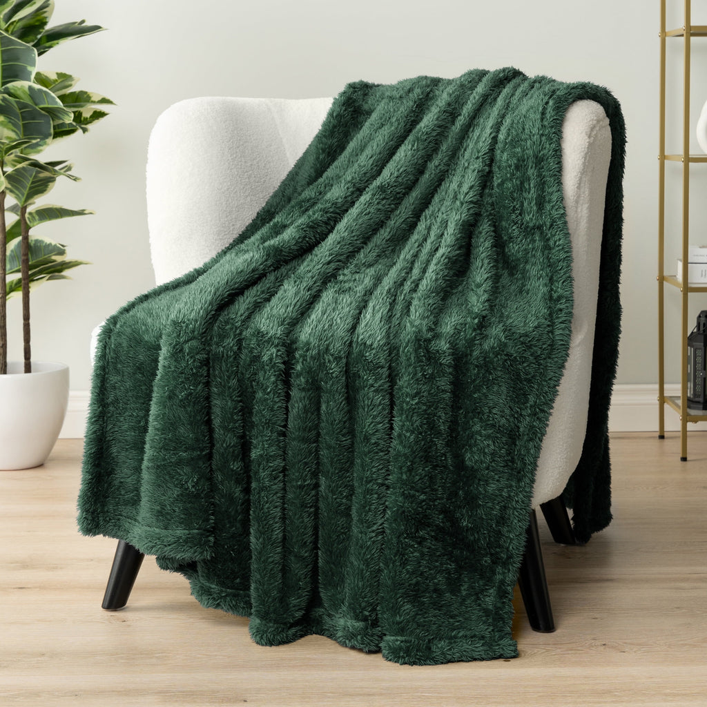 Sherpa Throw Blanket For Couch Sofa, Emerald Green Fluffy Warm Plush Blanket for Bed, Cozy Super Soft Lightweight Thr...