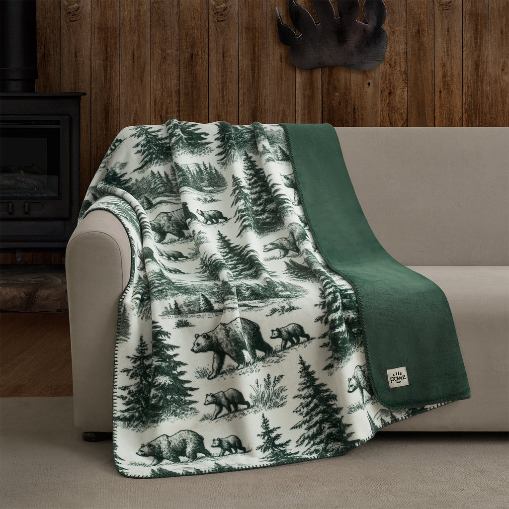 Plush Oversized Throw Blanket for Couch or Bed, Soft Flannel Fleece, Green Pine Trees, 50"x72"