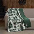Plush Oversized Throw Blanket for Couch or Bed, Soft Flannel Fleece, Green Pine Trees, 50"x72"