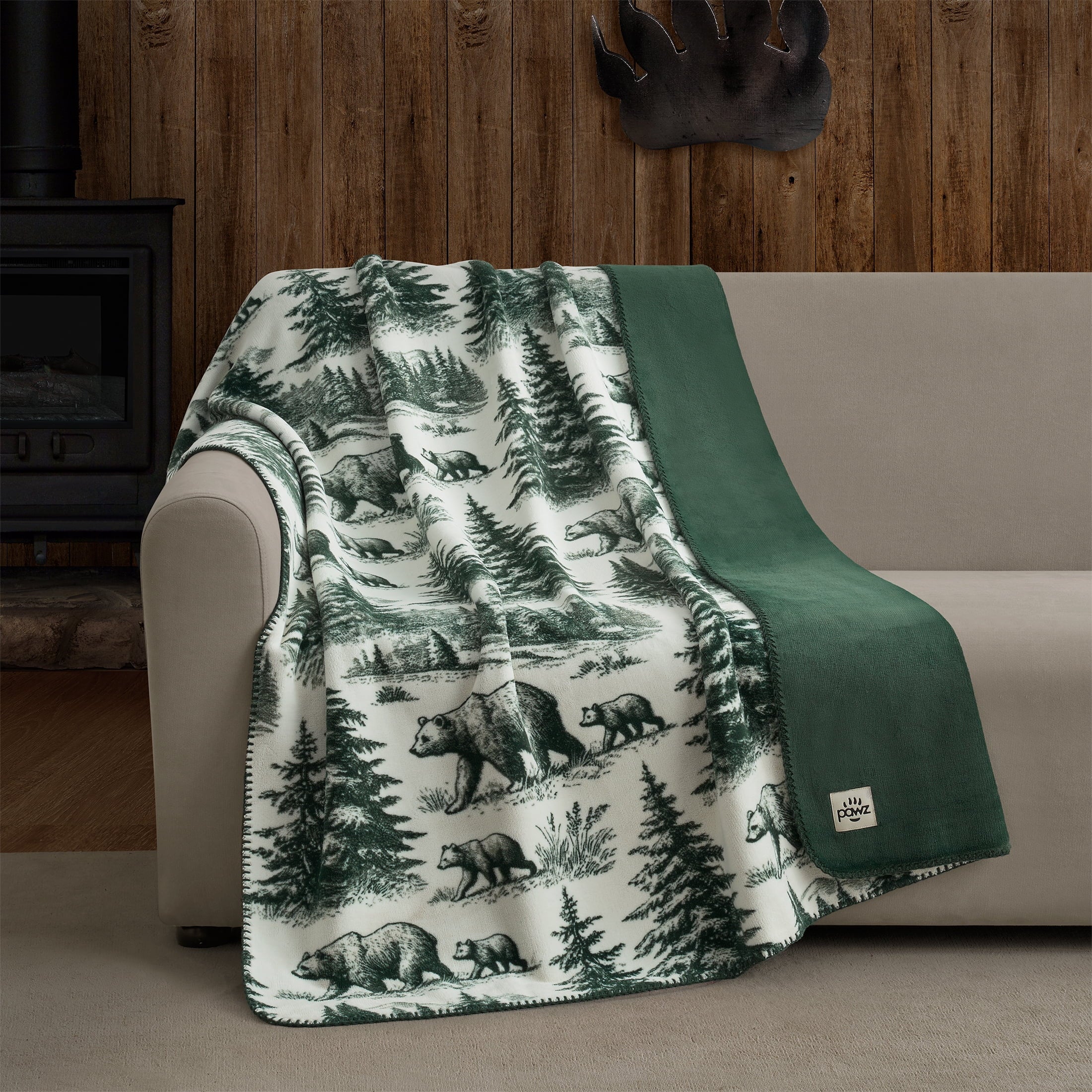 Plush Oversized Throw Blanket for Couch or Bed, Soft Flannel Fleece, Green Pine Trees, 50"x72"
