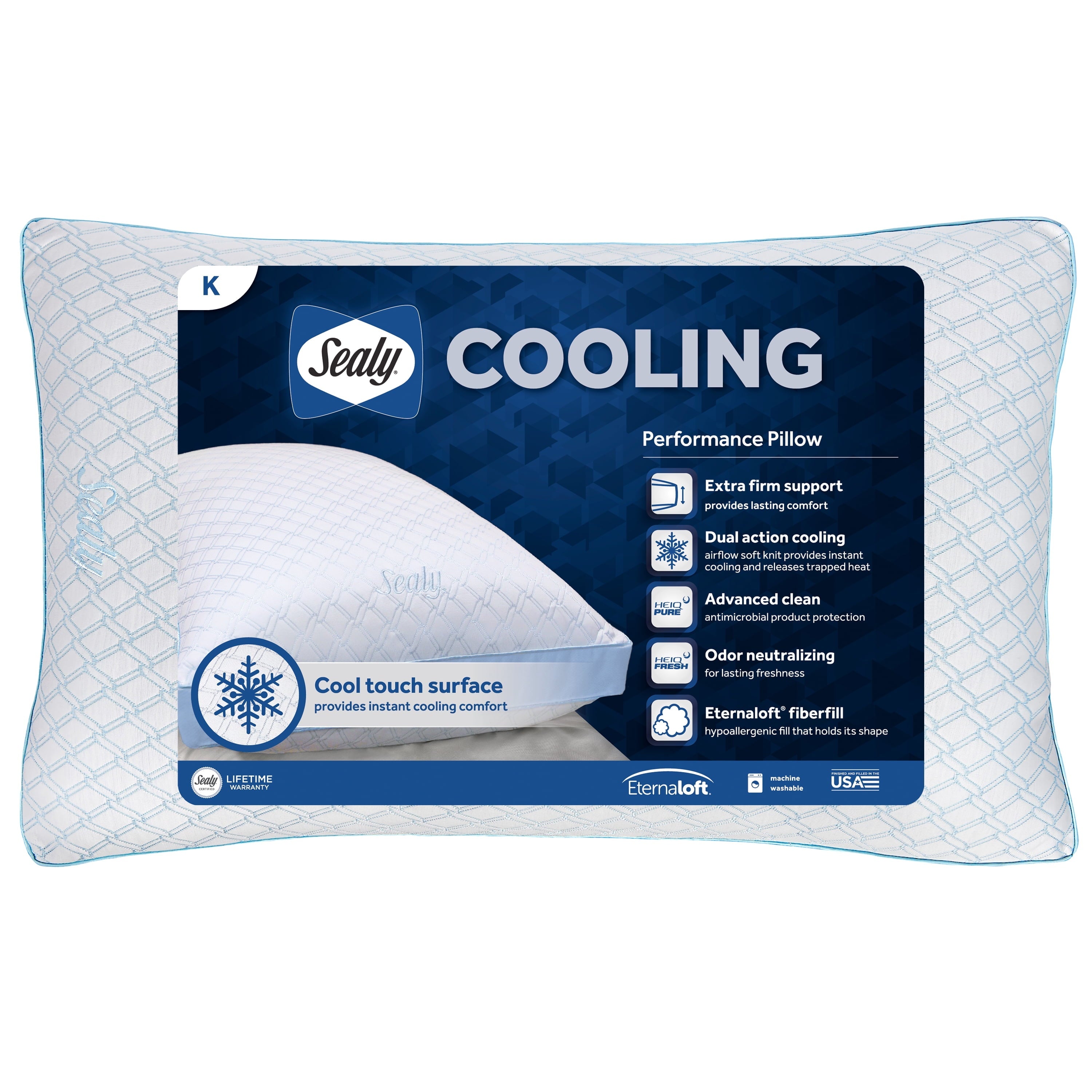 Cooling Performance Odor Neutralizing Extra Firm Support Machine Washable Pillow, King