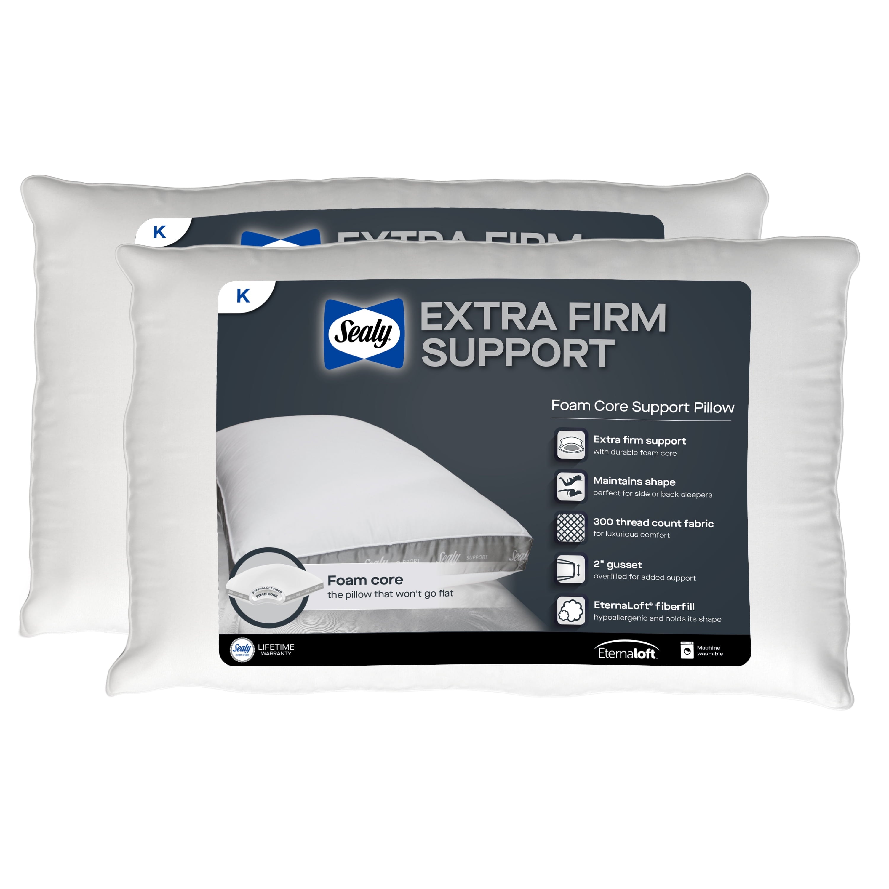 Extra Firm Support Foam Core Pillow 2pk, King