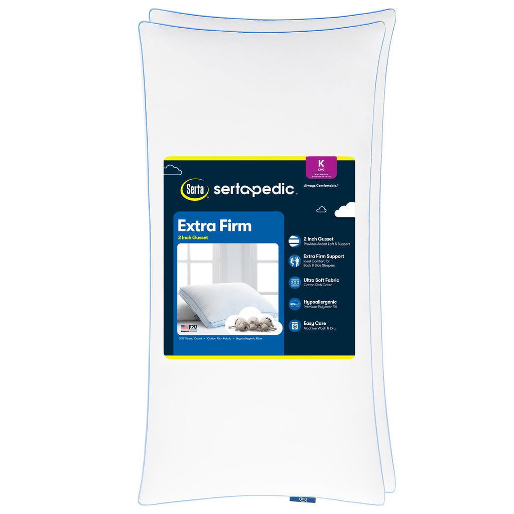 pedic Extra Firm Bed Pillow, King, 2 Pack, Hypoallergenic
