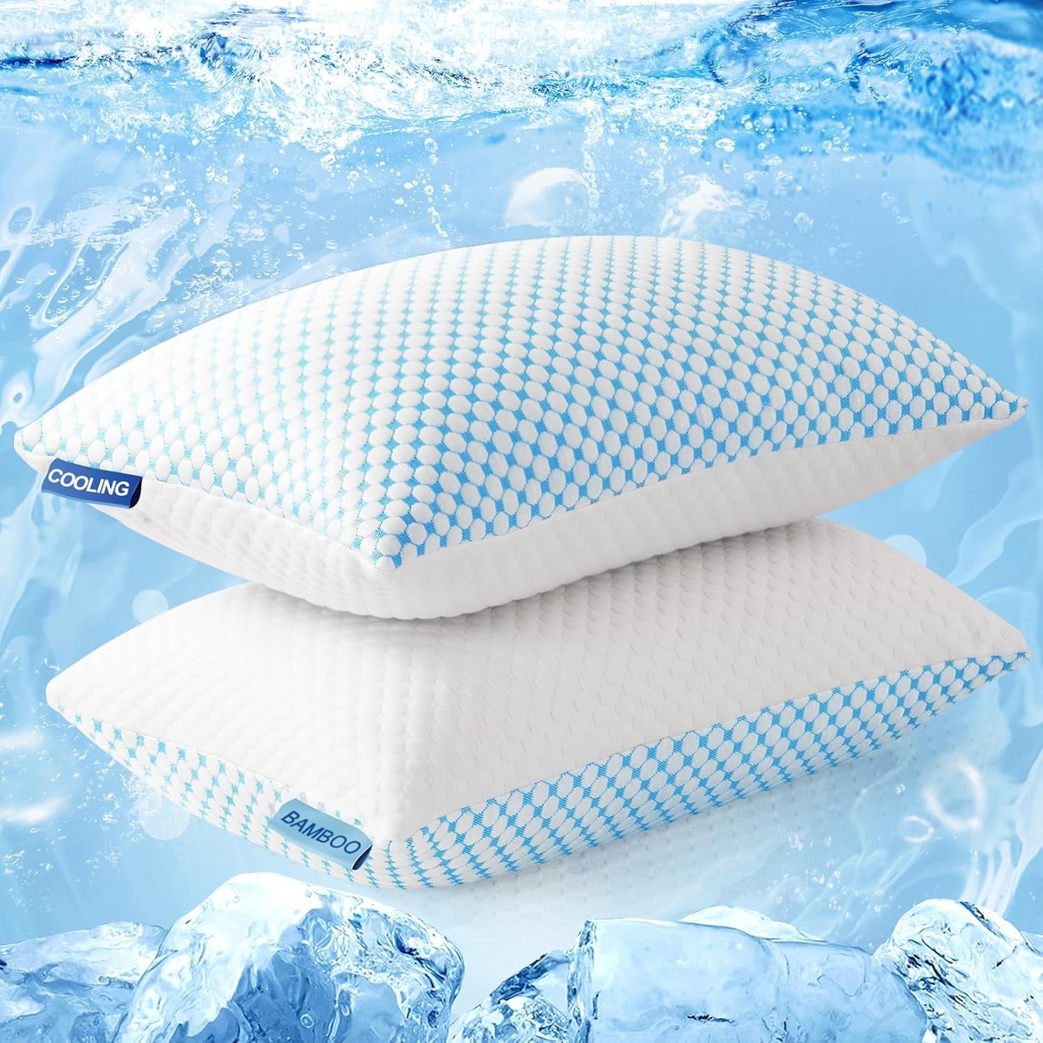 2 Pack Cooling Pillow for Sleeping, Memory Foam Pillows Cool Bed Pillows Hotel Reversible Pillow with Washable Remova...