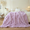 Fluffy Faux Rabbit Fur Throw, Cozy Wide Stripe Plush Fuzzy Blanket for Bed Couch Sofa Chair, Light Purple Shaggy Thro...