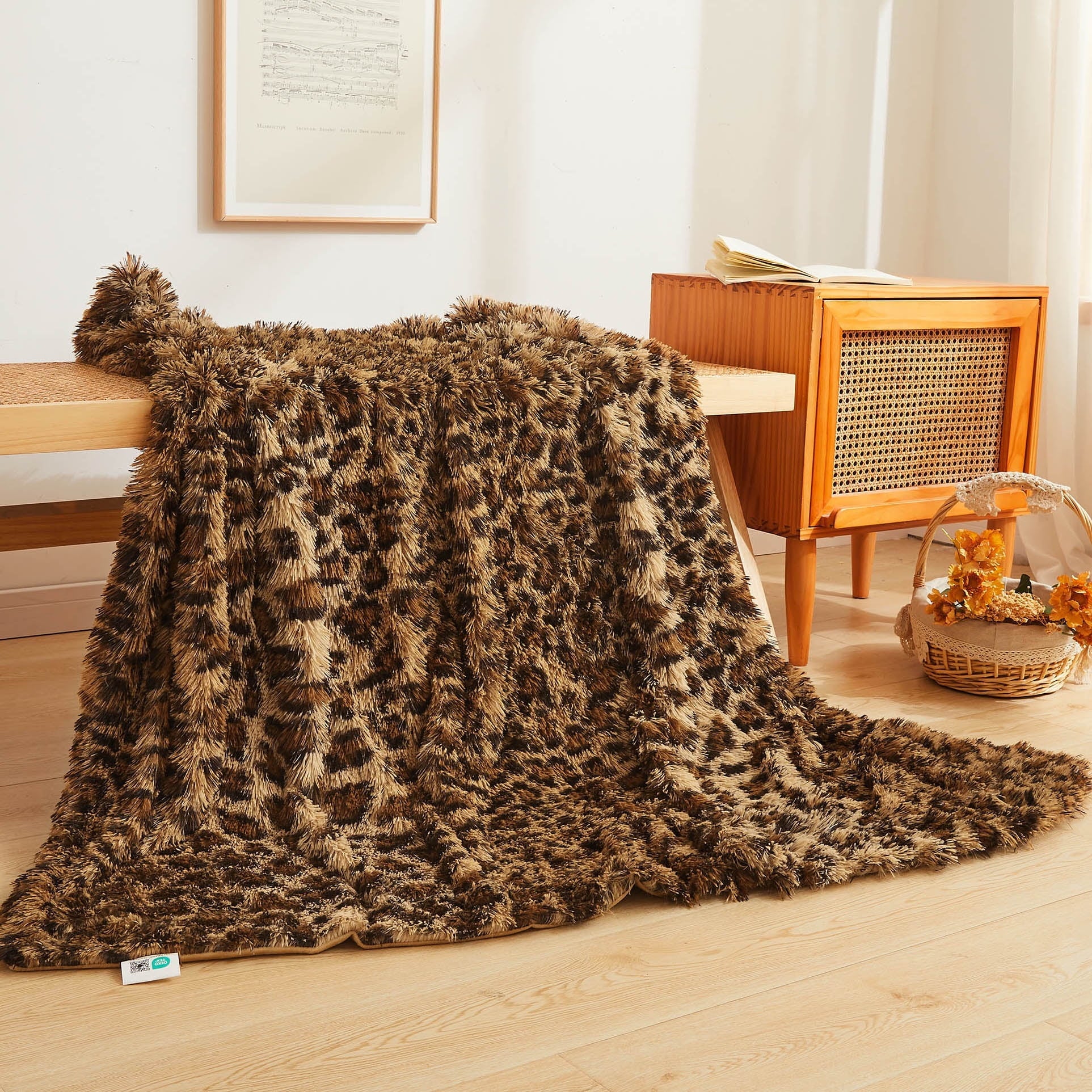 Luxury Faux Fur Leopard Print Throw, Soft 50x60 Cheetah Print Fluffy Blanket, Shaggy Plush Decorative Couch Throw, Cu...