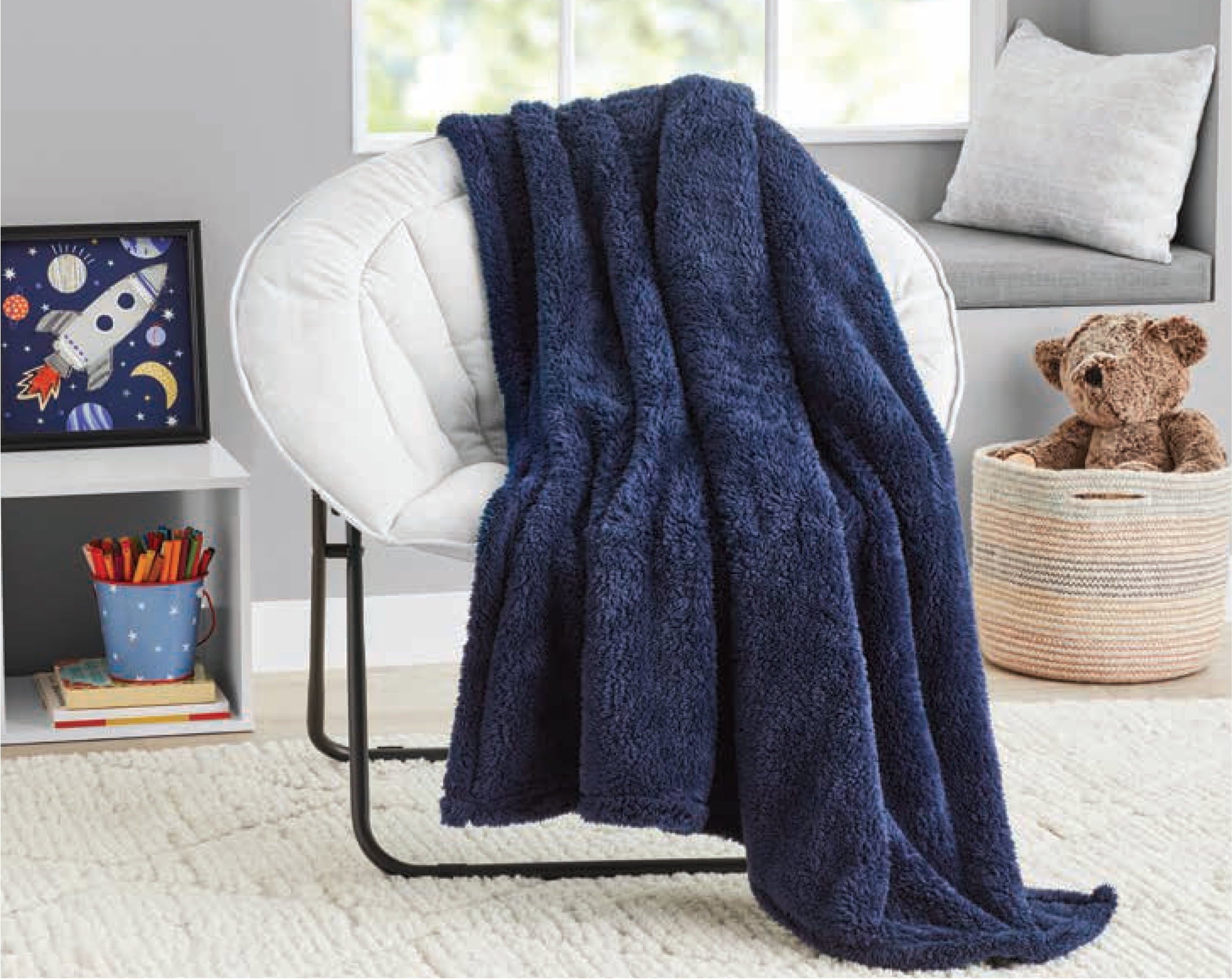 Soft, Navy Blue, Oversized, Fuzzy, Throw Blanket for Kids, 72 x 50 inches