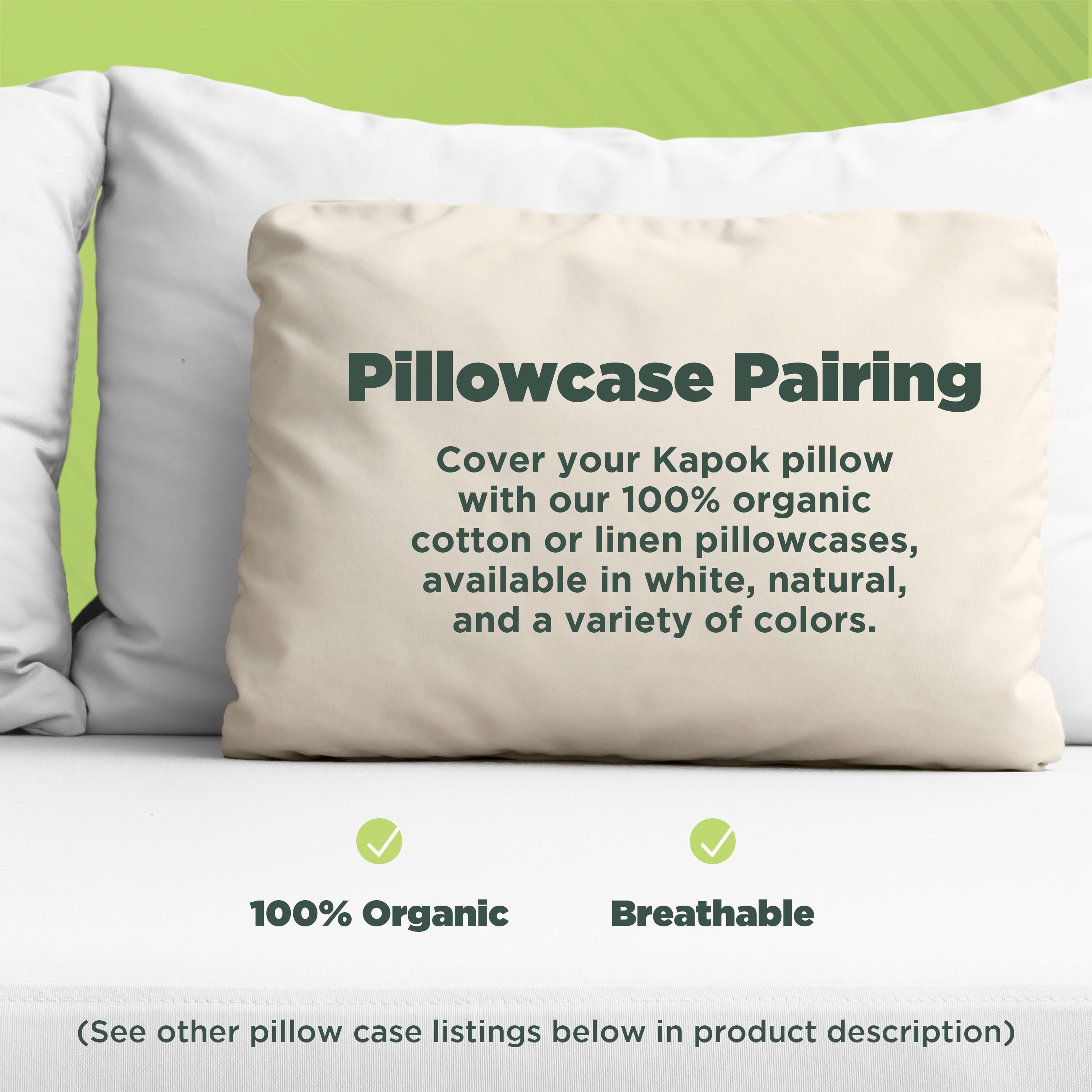 Kapok 20x26" Standard Bed Pillow – Organic Cotton Fabric Soft Sleeping Pillow - Made in USA