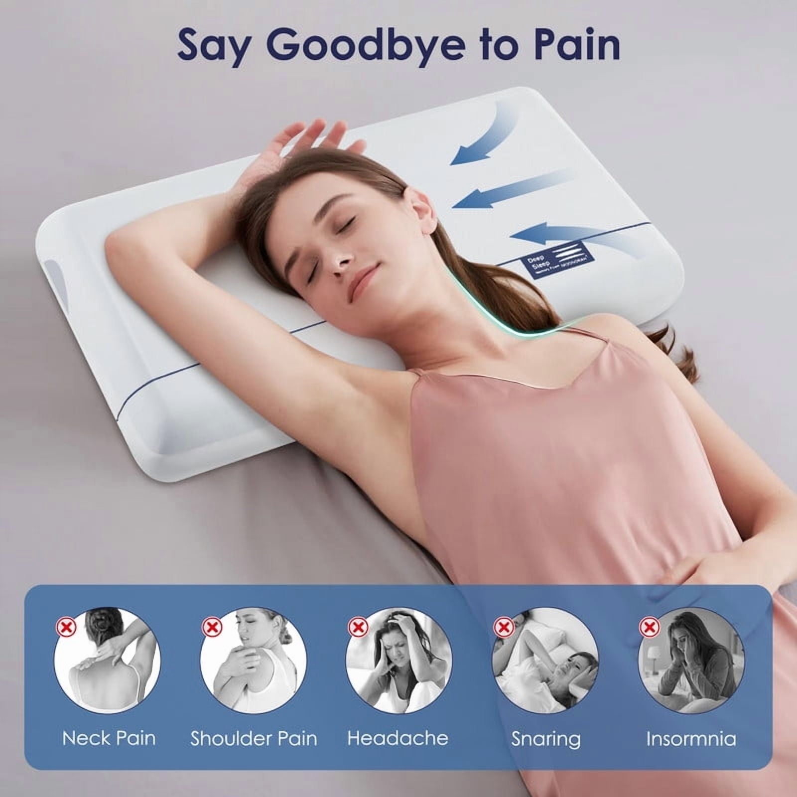 Cooling Memory Foam Bed Pillow for Neck Pain Relief, Two-Sided Cooling Pillow for Back, Stomach and Side Sleepers, Tw...
