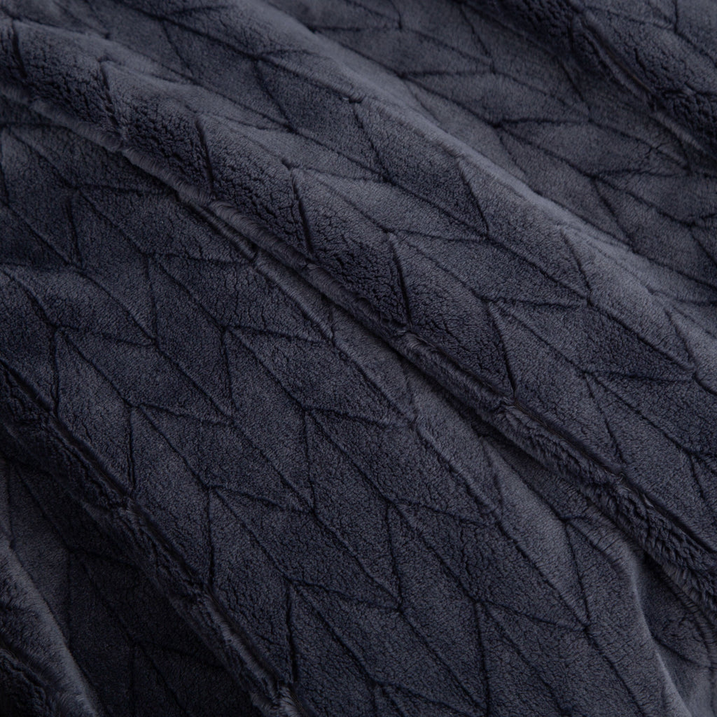 Textured Velvet Plush Soft Fleece Throw Blanket, Oversized, Greystone