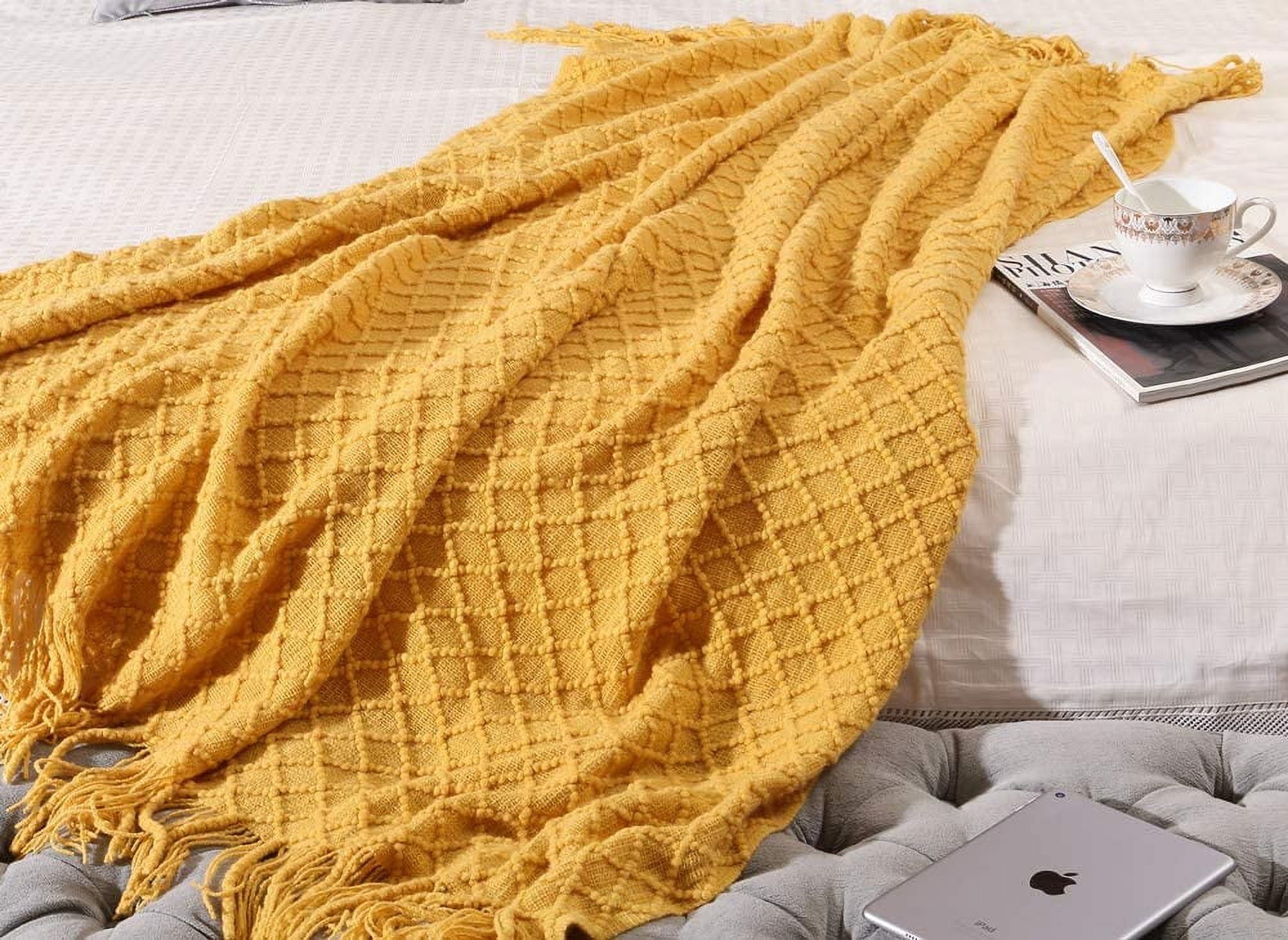 Decorative Soft Spring Summer Fall Throw Blanket ,for Couch Sofa Chair Bed,50''X60'',Mustard Yellow