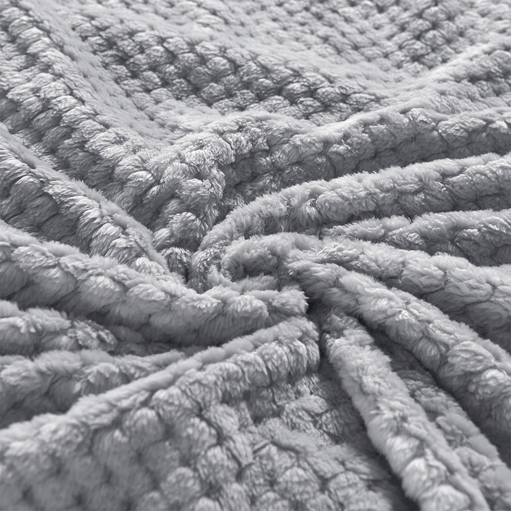 Waffle Textured Extra Large Fleece Blanket, Super Soft and Warm Throw Blanket for Couch, Sofa and Bed (Light Grey, 50...