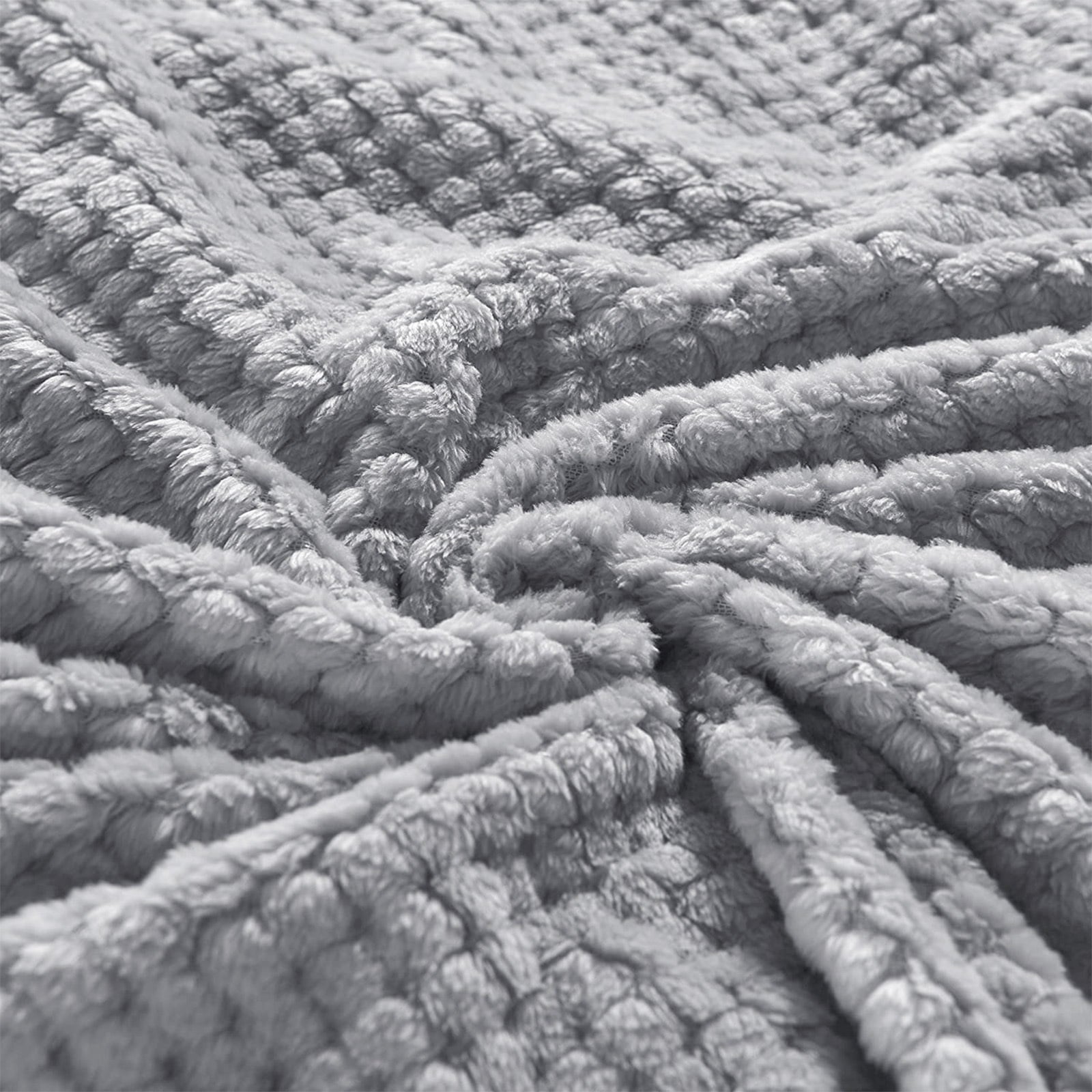 Waffle Textured Extra Large Fleece Blanket, Super Soft and Warm Throw Blanket for Couch, Sofa and Bed (Light Grey, 50...