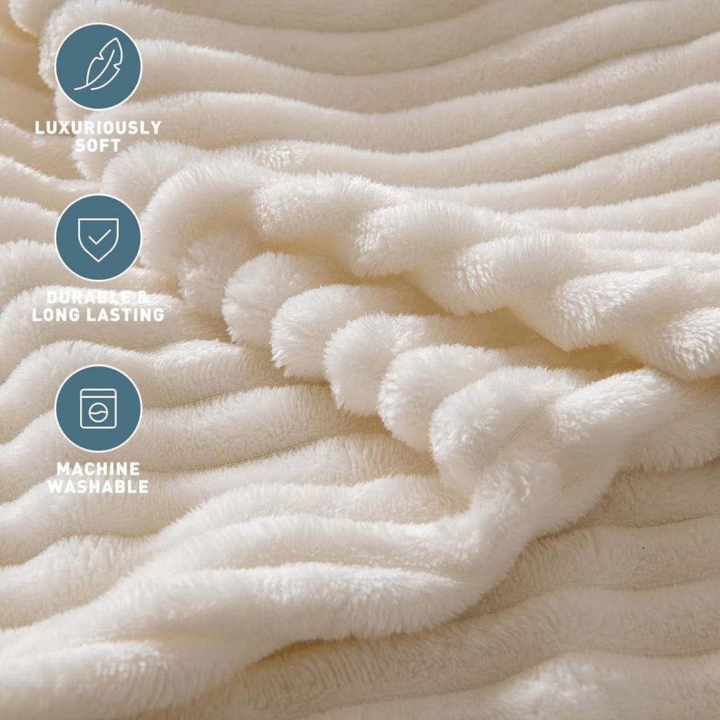 Throw Size Blanket for Couch, Sofa, Bed, Striped Beige Throw Blanket for Office Picnic Travel Bedroom, Super Soft War...